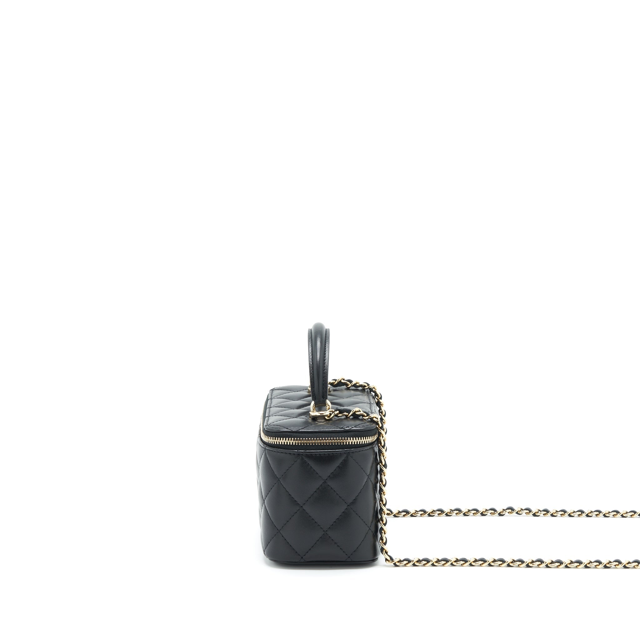 Chanel 22A Top Handle Long Vanity With Chain Lambskin Black L