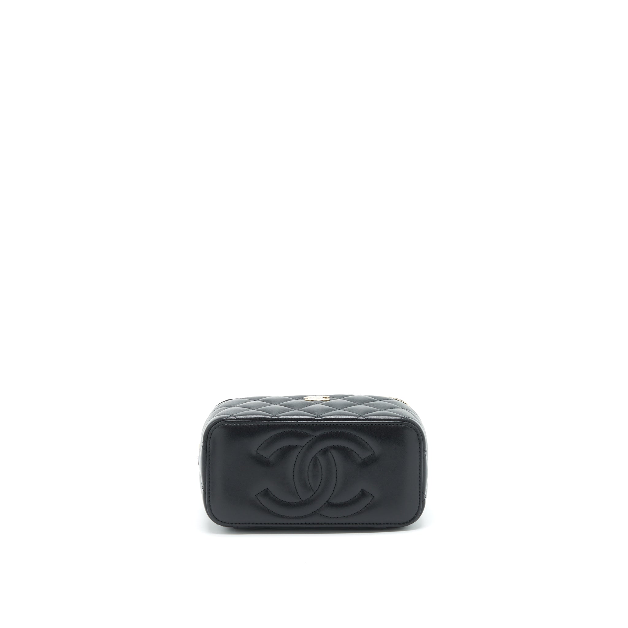 Chanel 22A Top Handle Long Vanity With Chain Lambskin Black L