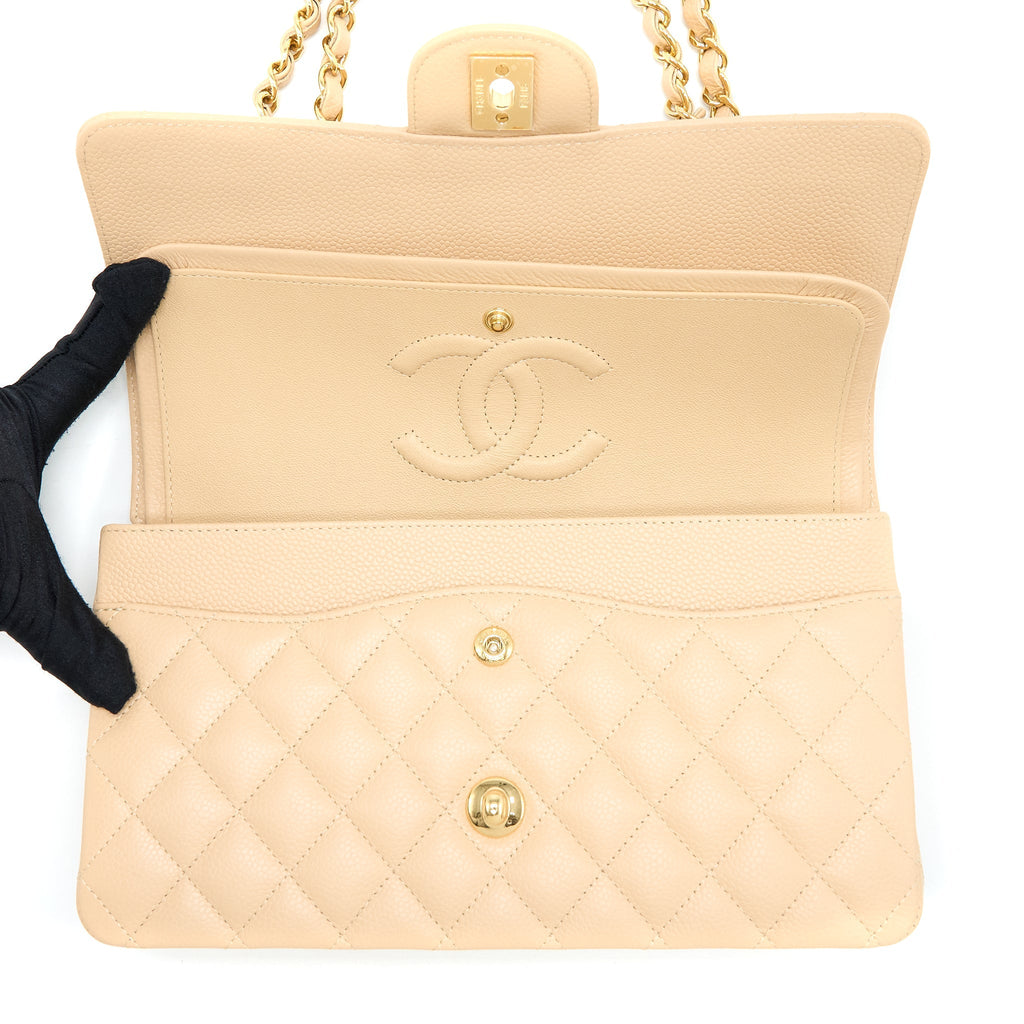 Chanel Medium Classic Double Flap Bag Caviar Beige