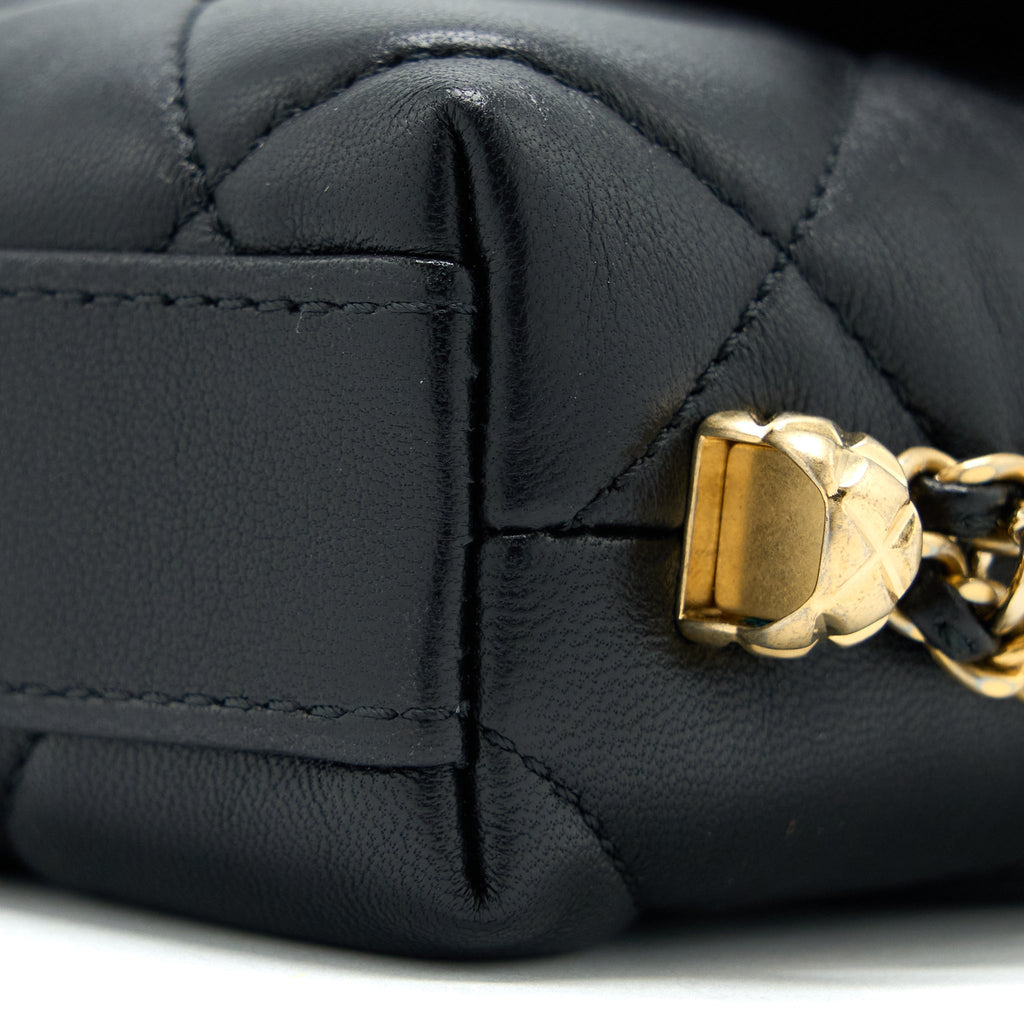 Chanel Quilted Detailed Logo Flap Bag Lambskin Black  (Microchip)