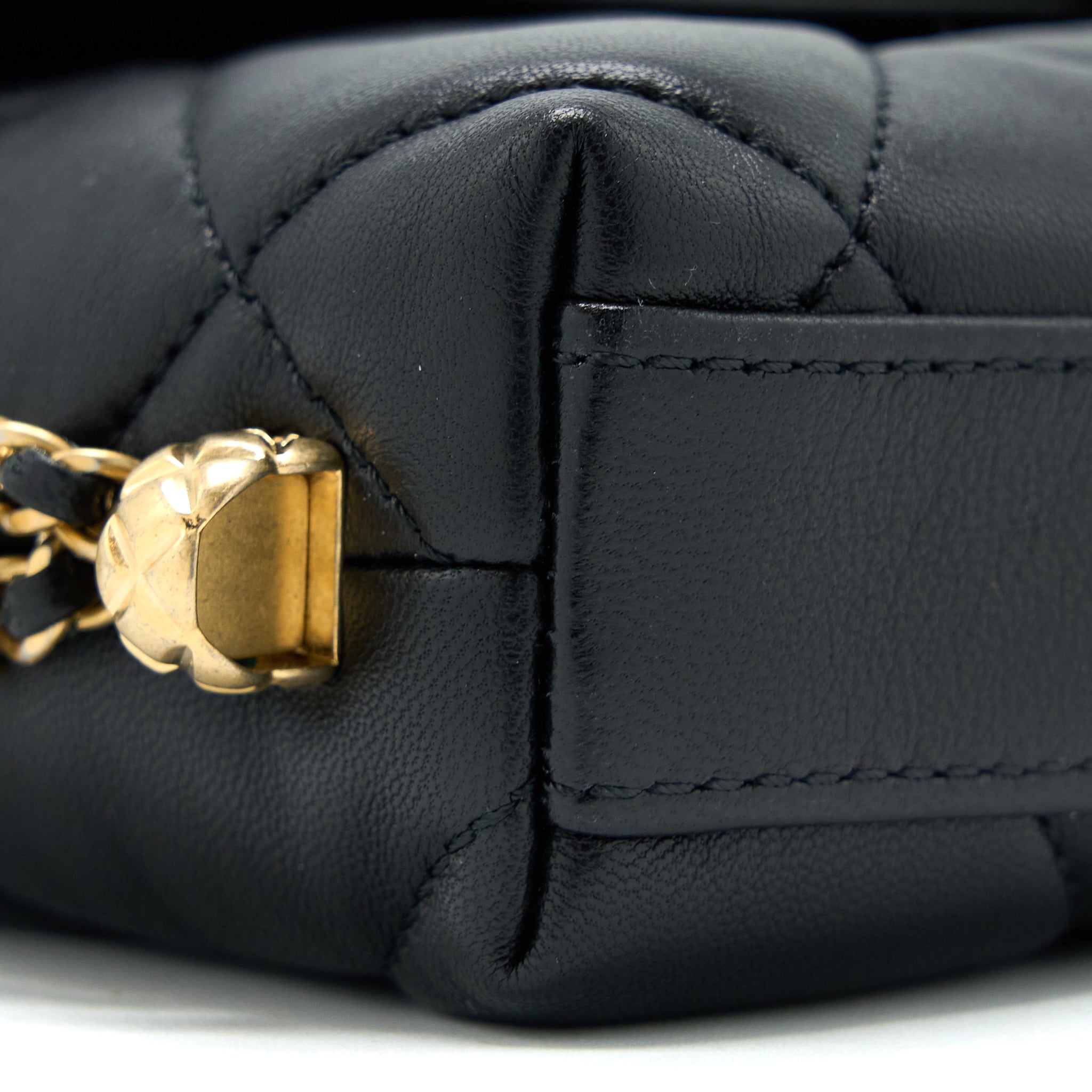 Chanel Quilted Detailed Logo Flap Bag Lambskin Black  (Microchip)