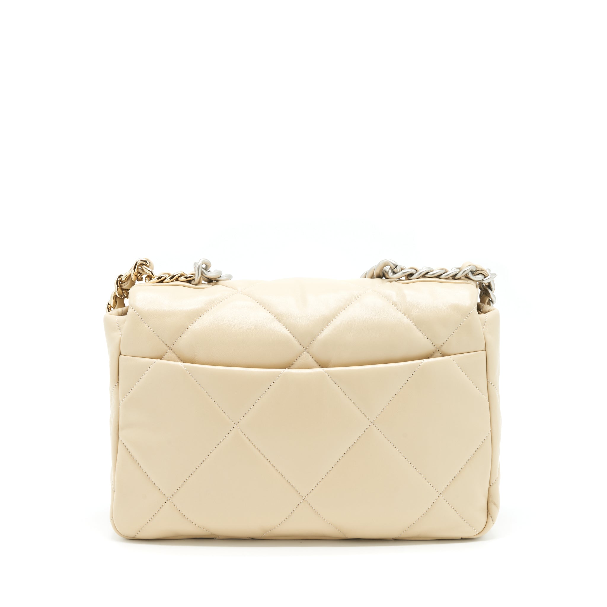 Chanel Medium 19 Bag Quilted Goatskin leather Light Beige Gold/Silver Hardware