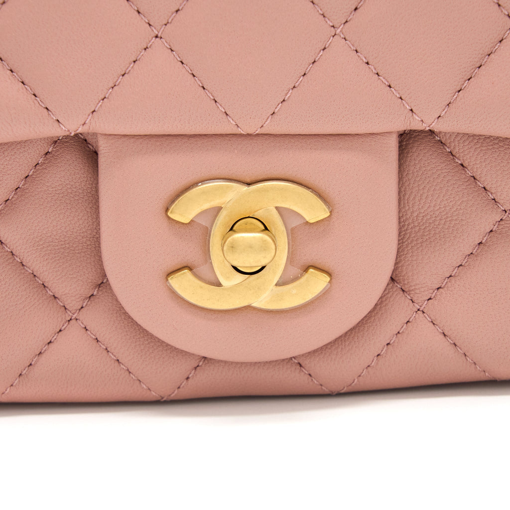 Chanel Pearl Crush Mini Square Flap Bag Lambskin Dark Pink  (Microchip)