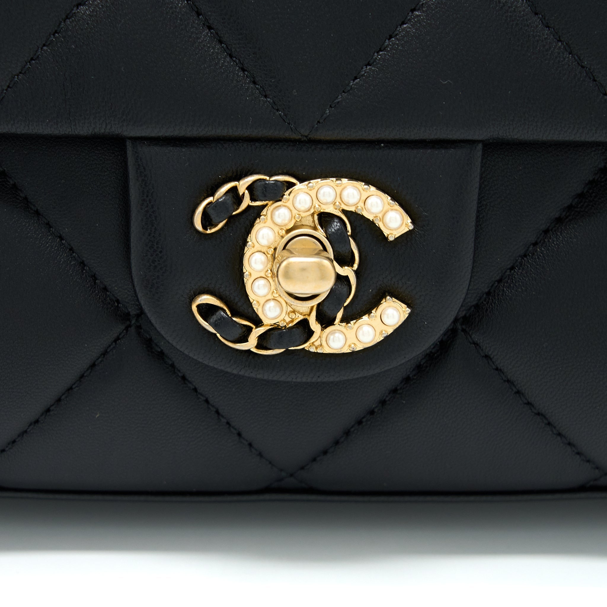 Chanel Quilted Detailed Logo Flap Bag Lambskin Black  (Microchip)