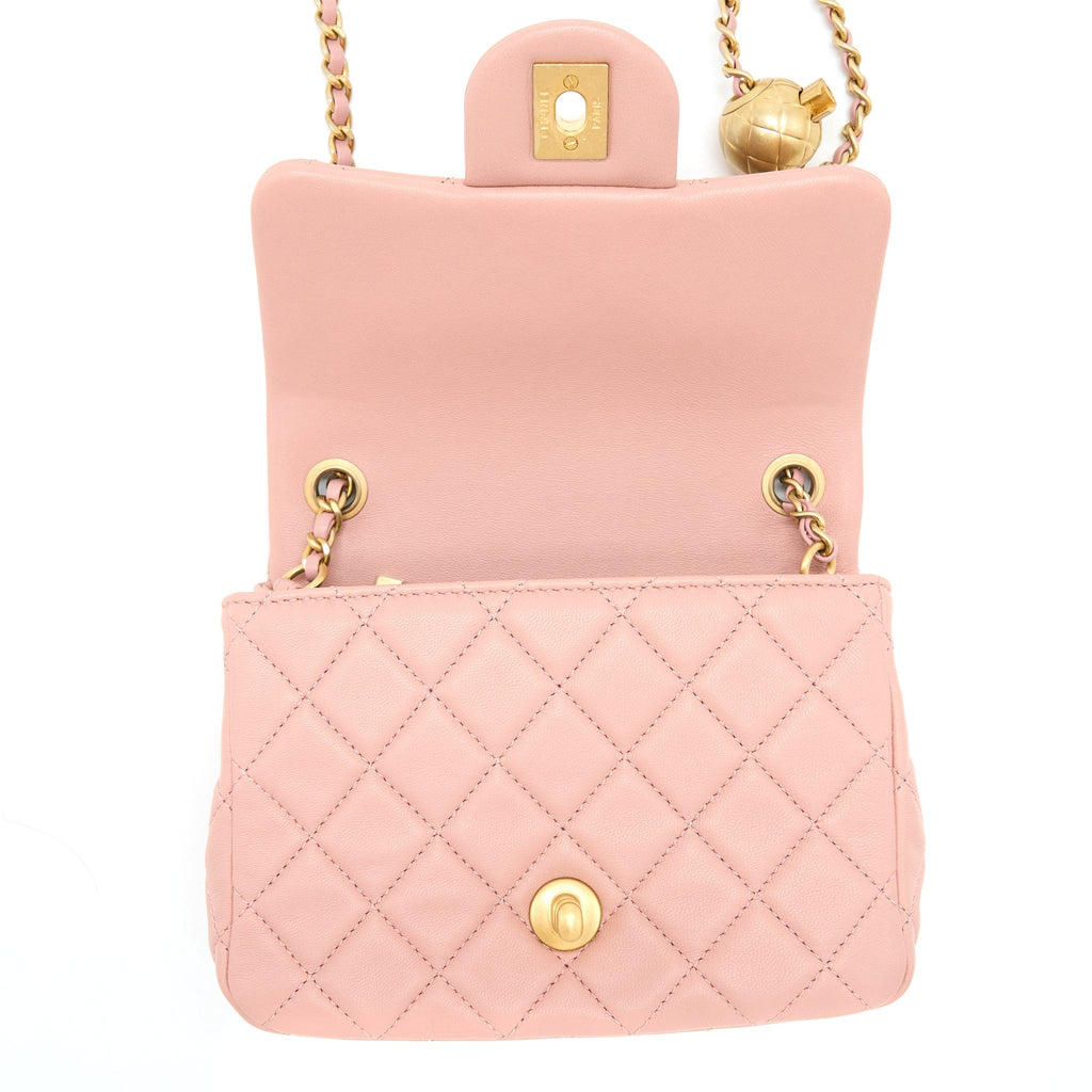 Chanel Pearl Crush Mini Square Flap Bag Lambskin Dark Pink  (Microchip)