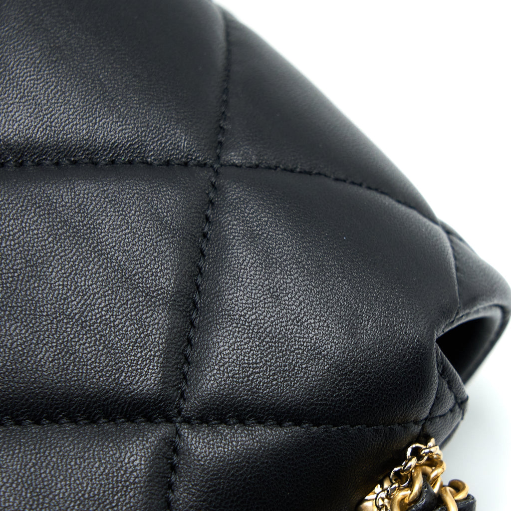 Chanel Quilted Detailed Logo Flap Bag Lambskin Black  (Microchip)