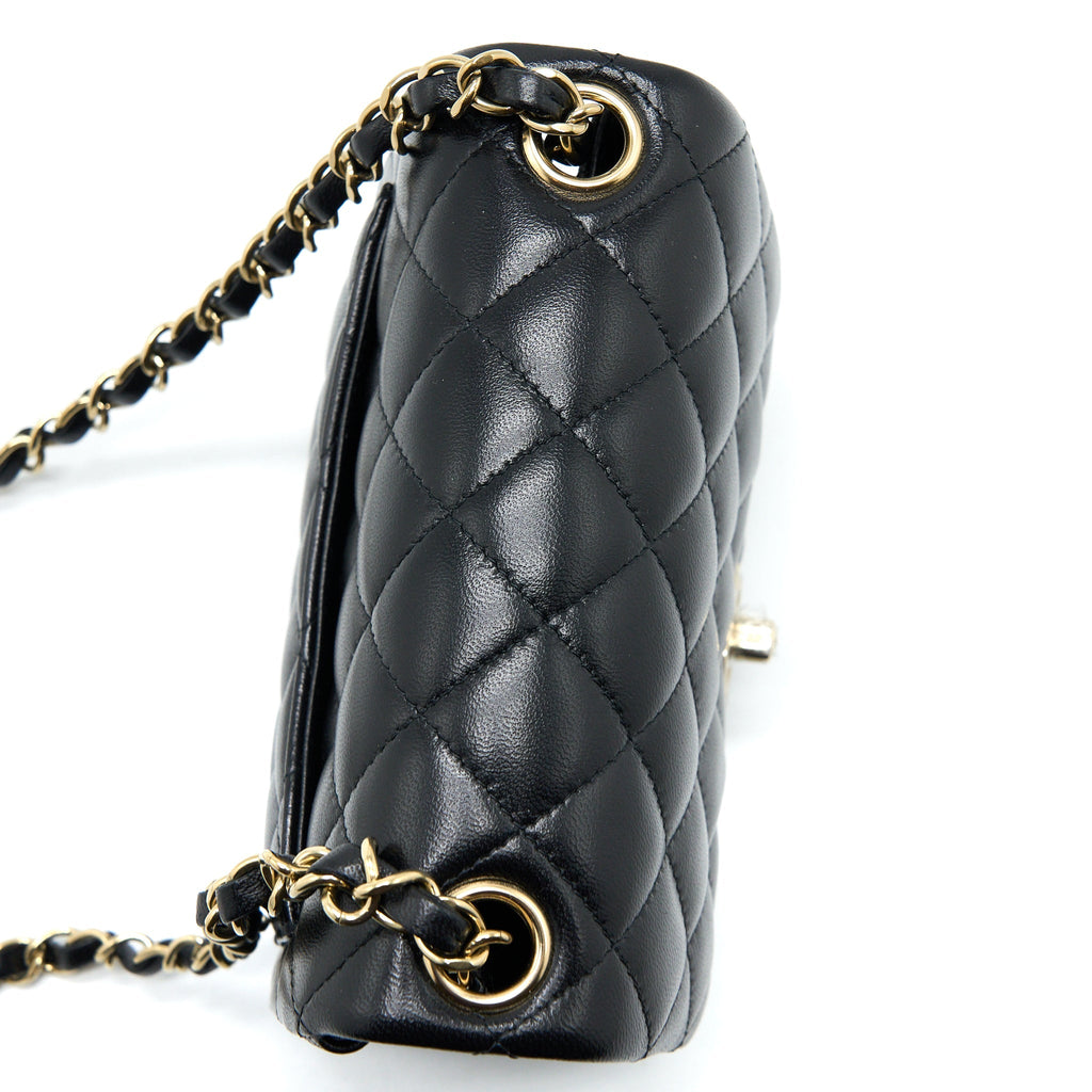 Chanel Mini Square Flap Bag Lambskin Black L (Microchip)