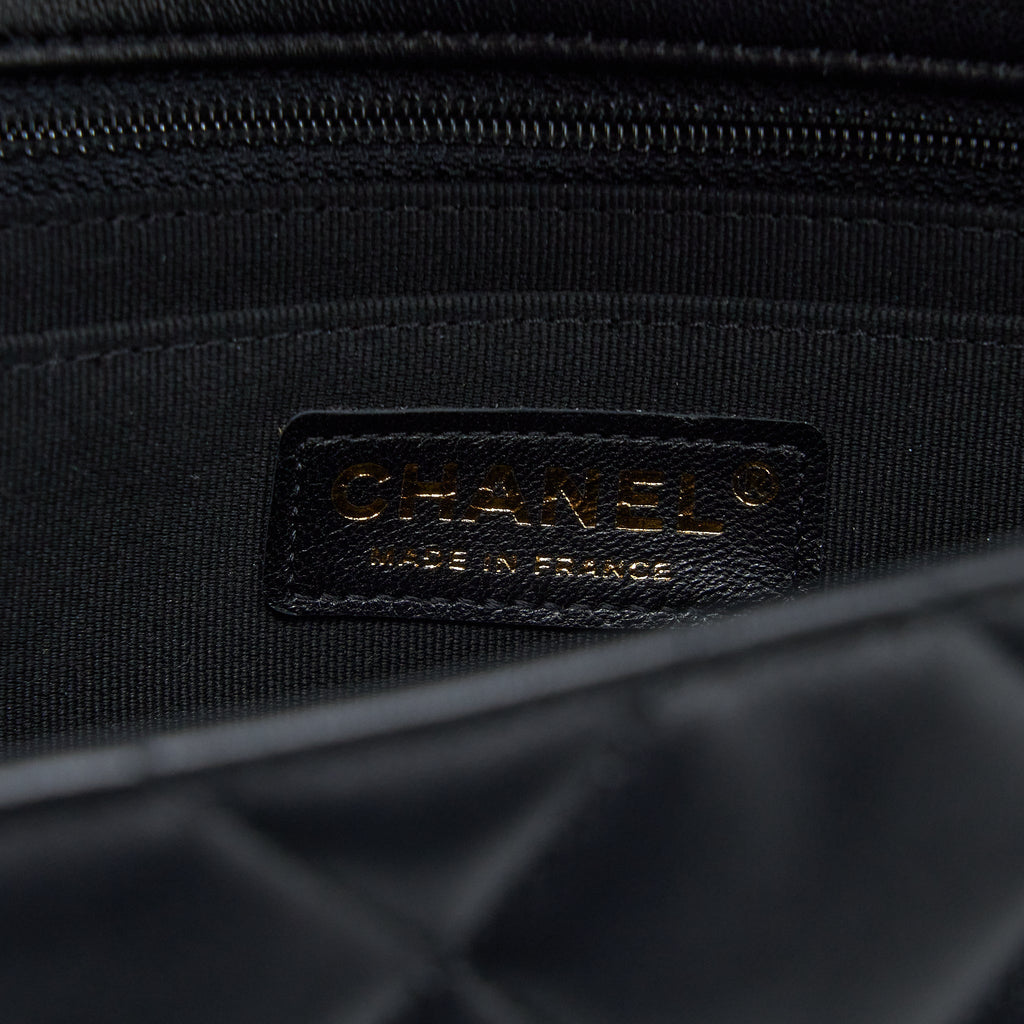 Chanel Quilted Detailed Logo Flap Bag Lambskin Black  (Microchip)