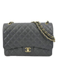 CHANEL Classic Maxi Flap Quilted Caviar Leather Shoulder Bag Black