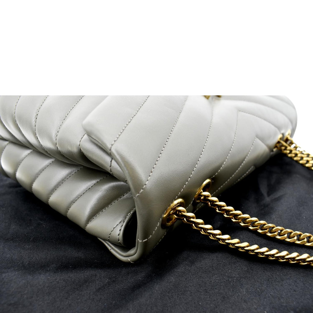 YVES SAINT LAURENT Medium Loulou Matelasse Leather Chain Shoulder Bag Neutral Grey