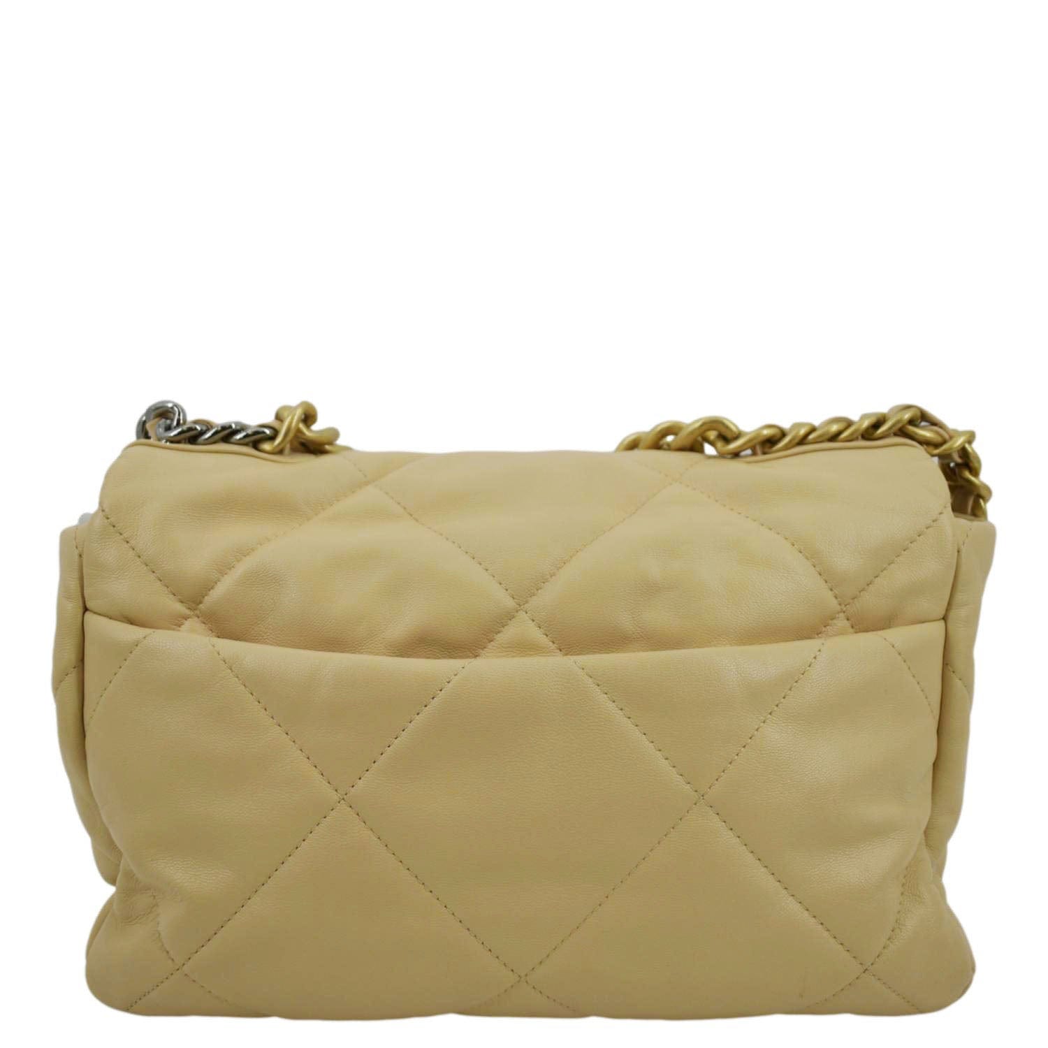 CHANEL 19 Small Flap Quilted Lambskin Leather Shoulder Bag Beige