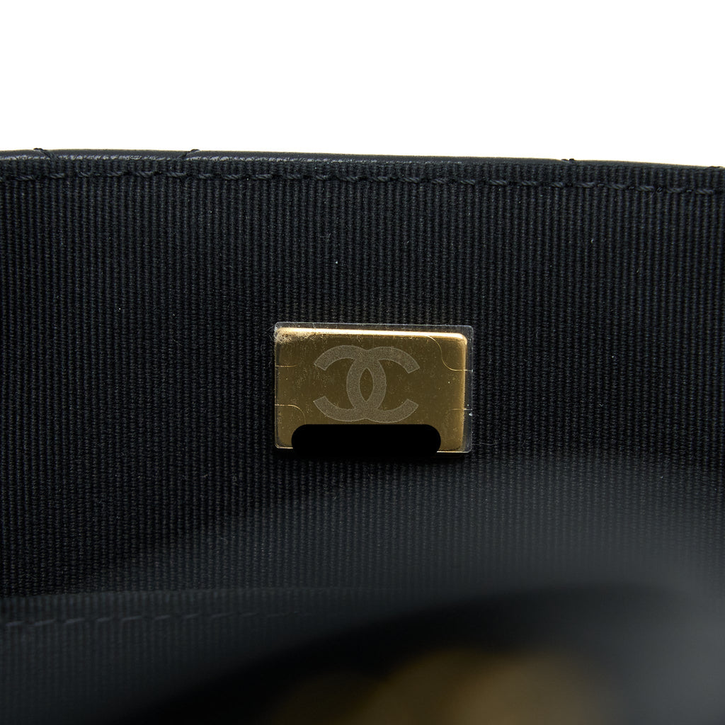 Chanel Quilted Detailed Logo Flap Bag Lambskin Black  (Microchip)