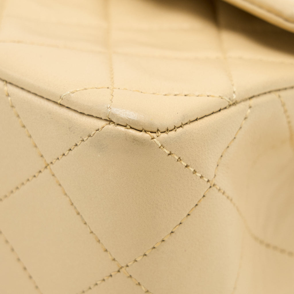 Chanel Vintage Small Classic Double Flap Bag Lambskin Beige