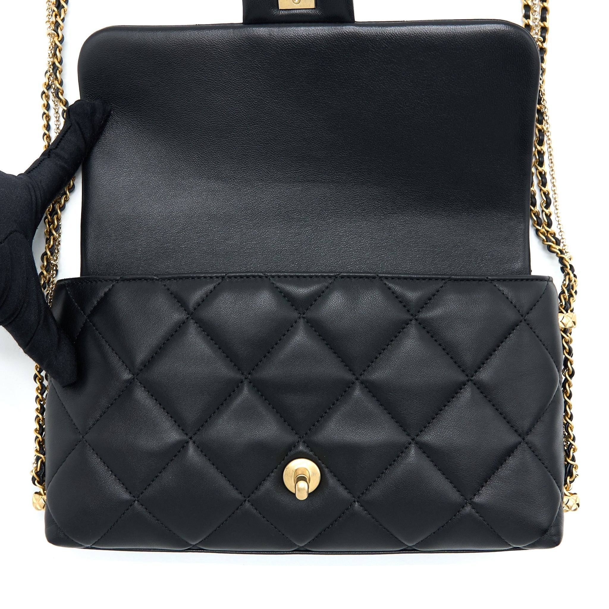 Chanel Quilted Detailed Logo Flap Bag Lambskin Black  (Microchip)