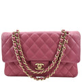 CHANEL Classic Medium Double Flap Quilted Leather Shoulder Bag Pink