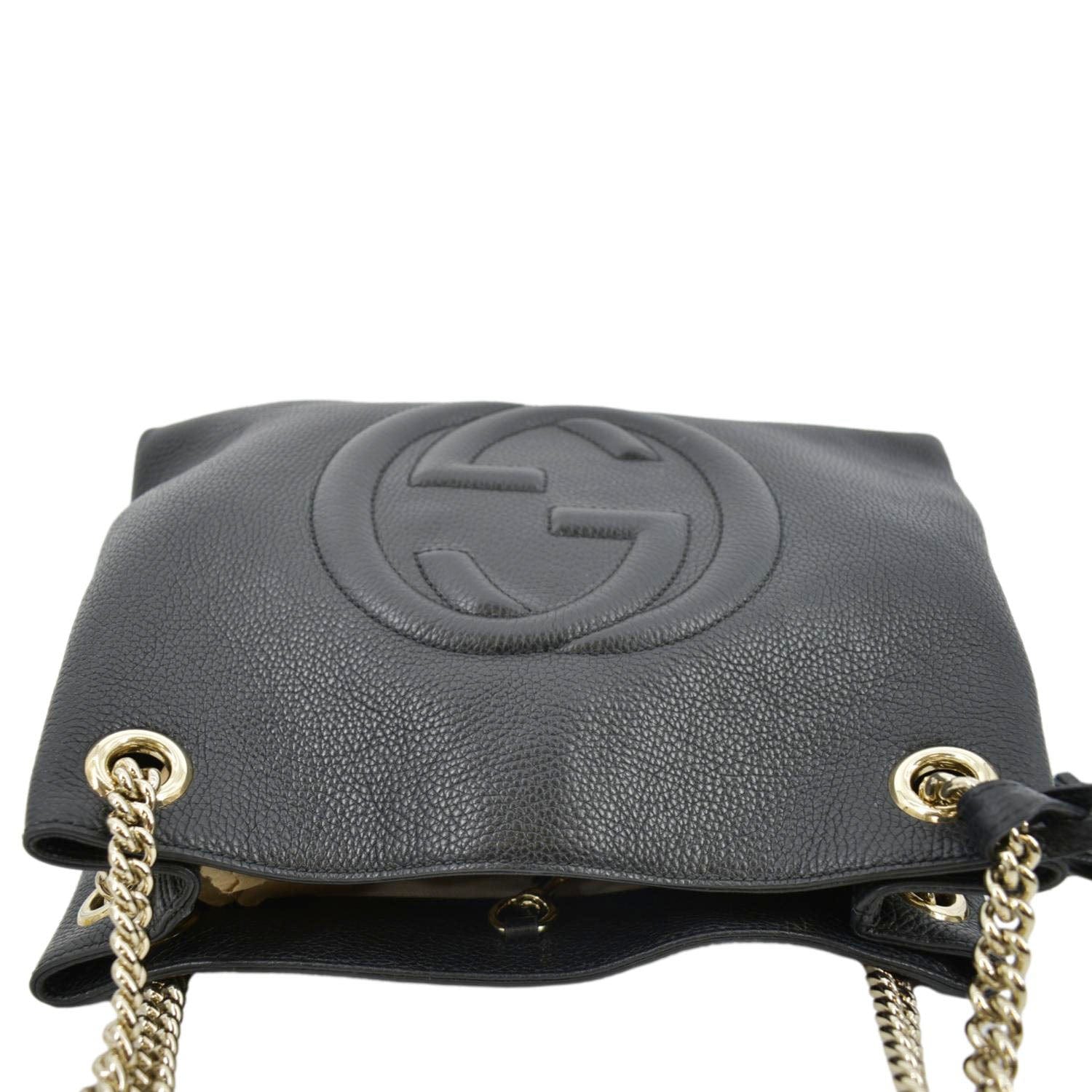 GUCCI Medium Soho Chain Pebbled Leather Tote Bag Black 536196