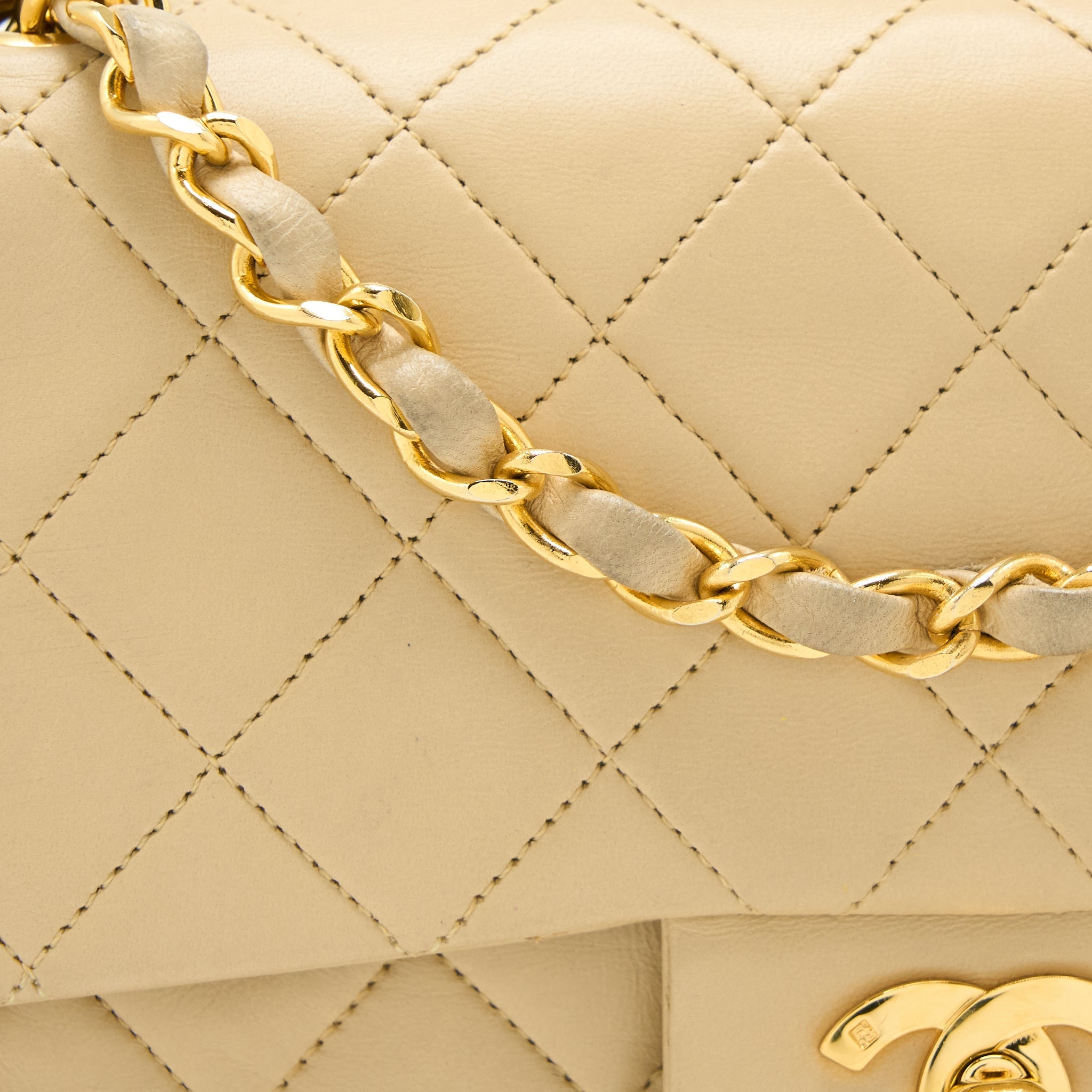 Chanel Vintage Small Classic Double Flap Bag Lambskin Beige