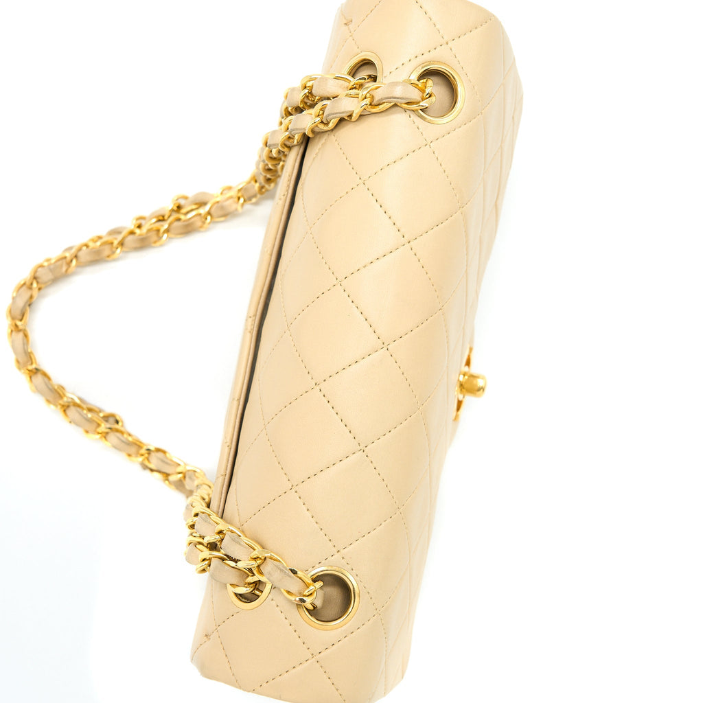 Chanel Vintage Small Classic Double Flap Bag Lambskin Beige