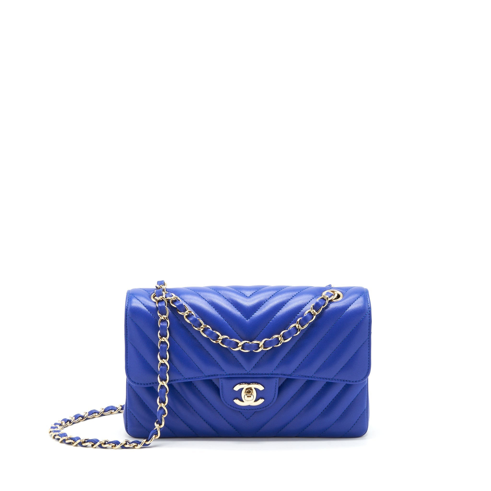 Chanel Small Classic Flap Bag Chevron Lambskin Blue L