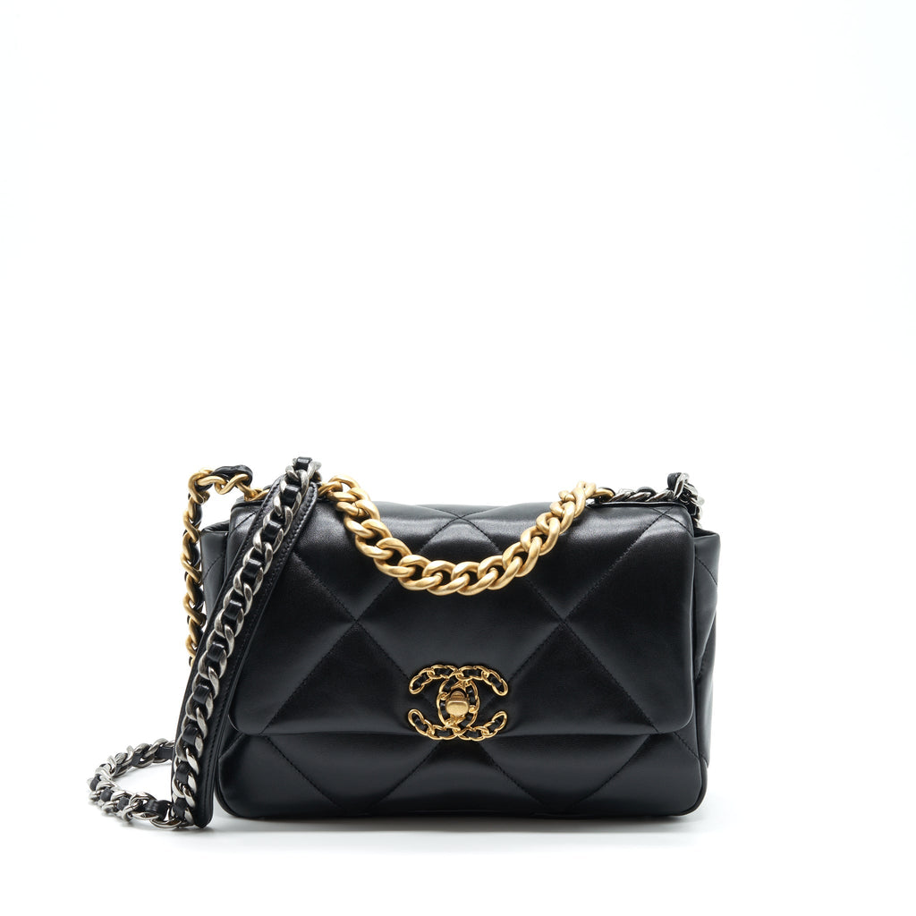Chanel Small 19 Bag Lambskin Black With Multicolour Hardware