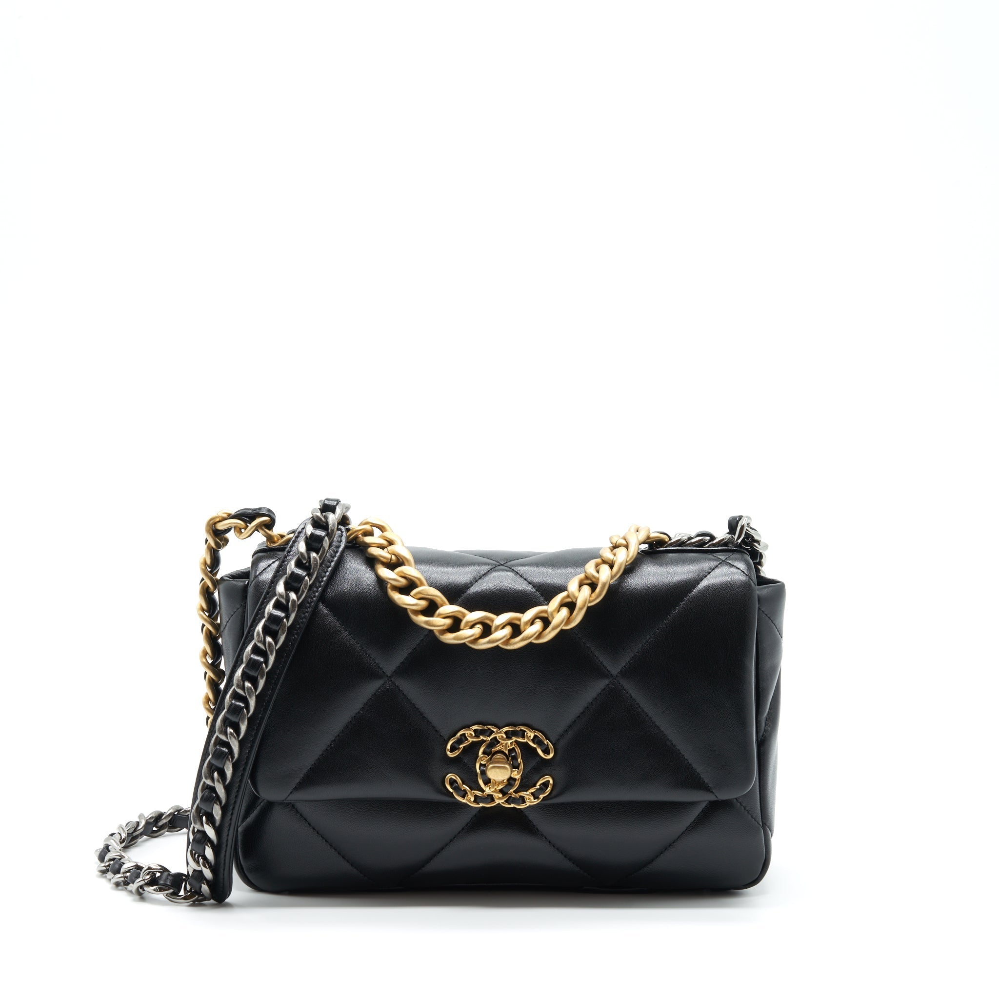 Chanel Small 19 Bag Lambskin Black With Multicolour Hardware