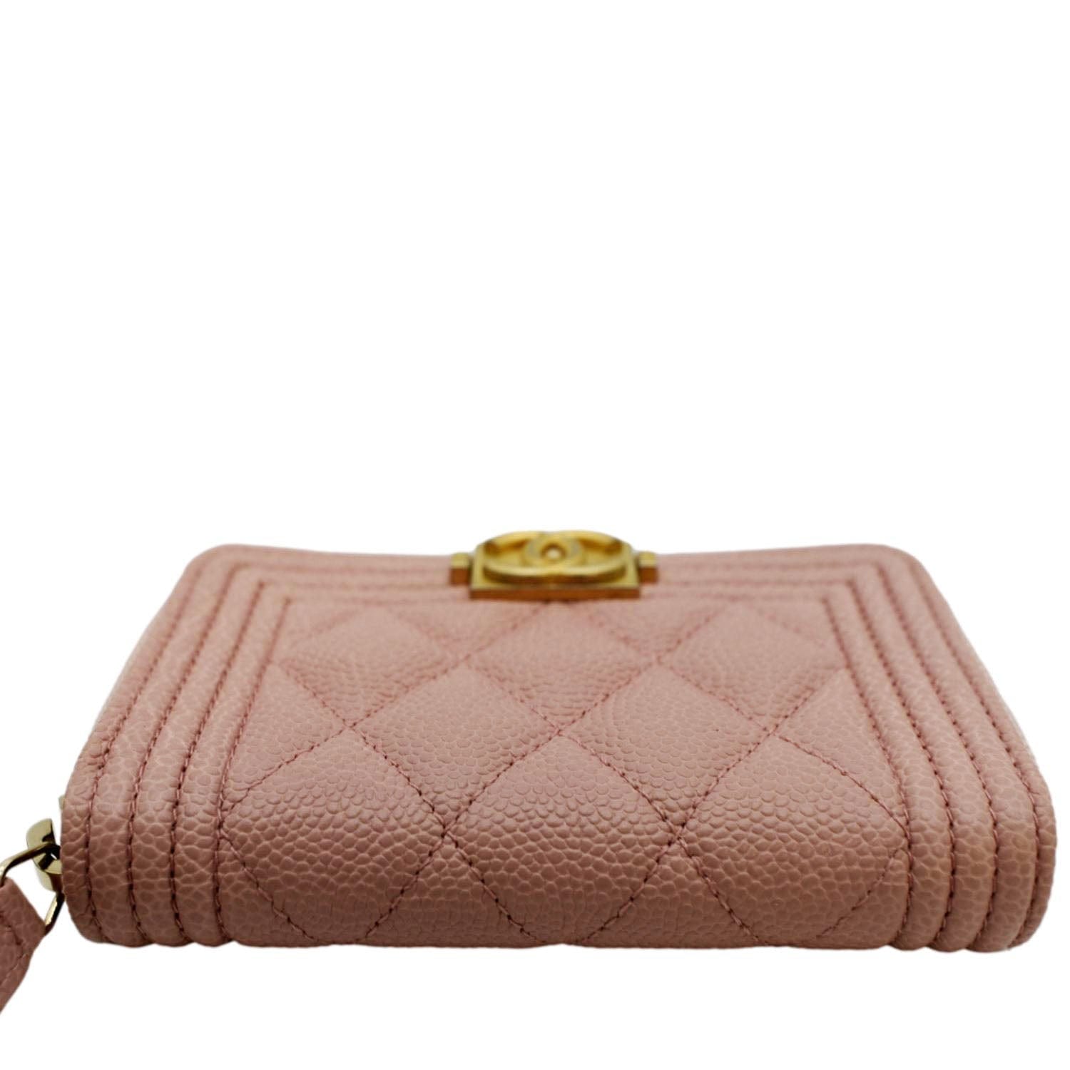 CHANEL Small Boy Caviar Leather Zip Around Wallet Pink
