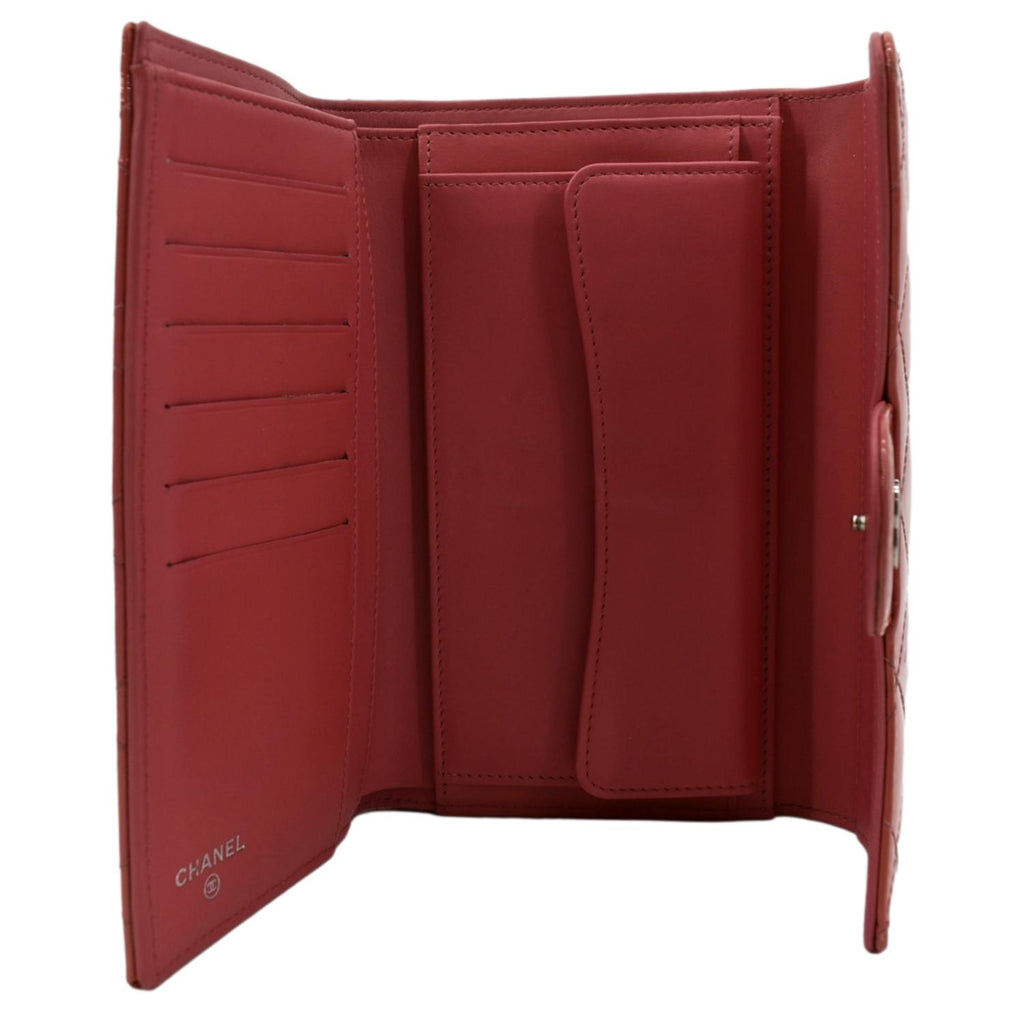 CHANEL Quilted Patent Leather Long Wallet Red
