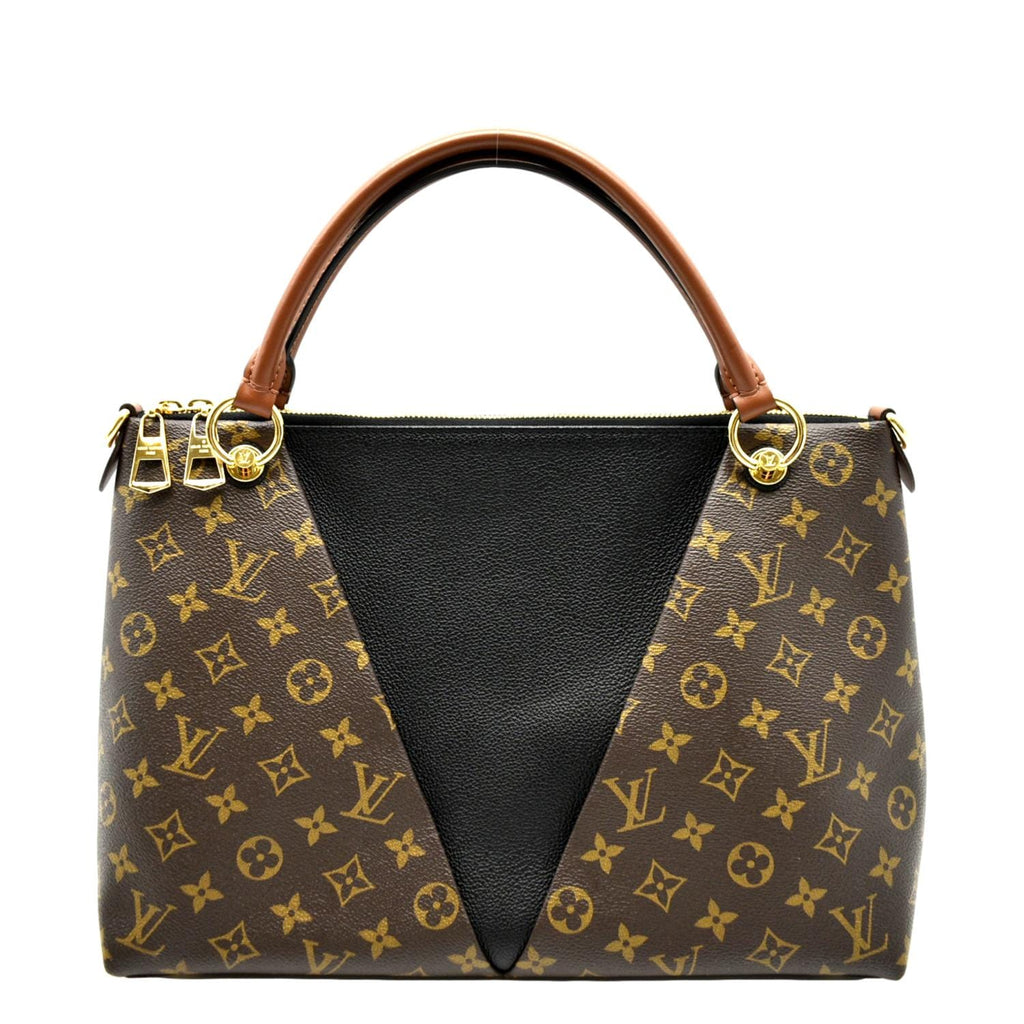 LOUIS VUITTON V TOTE MM Monogram Leather Hobo Bag Black