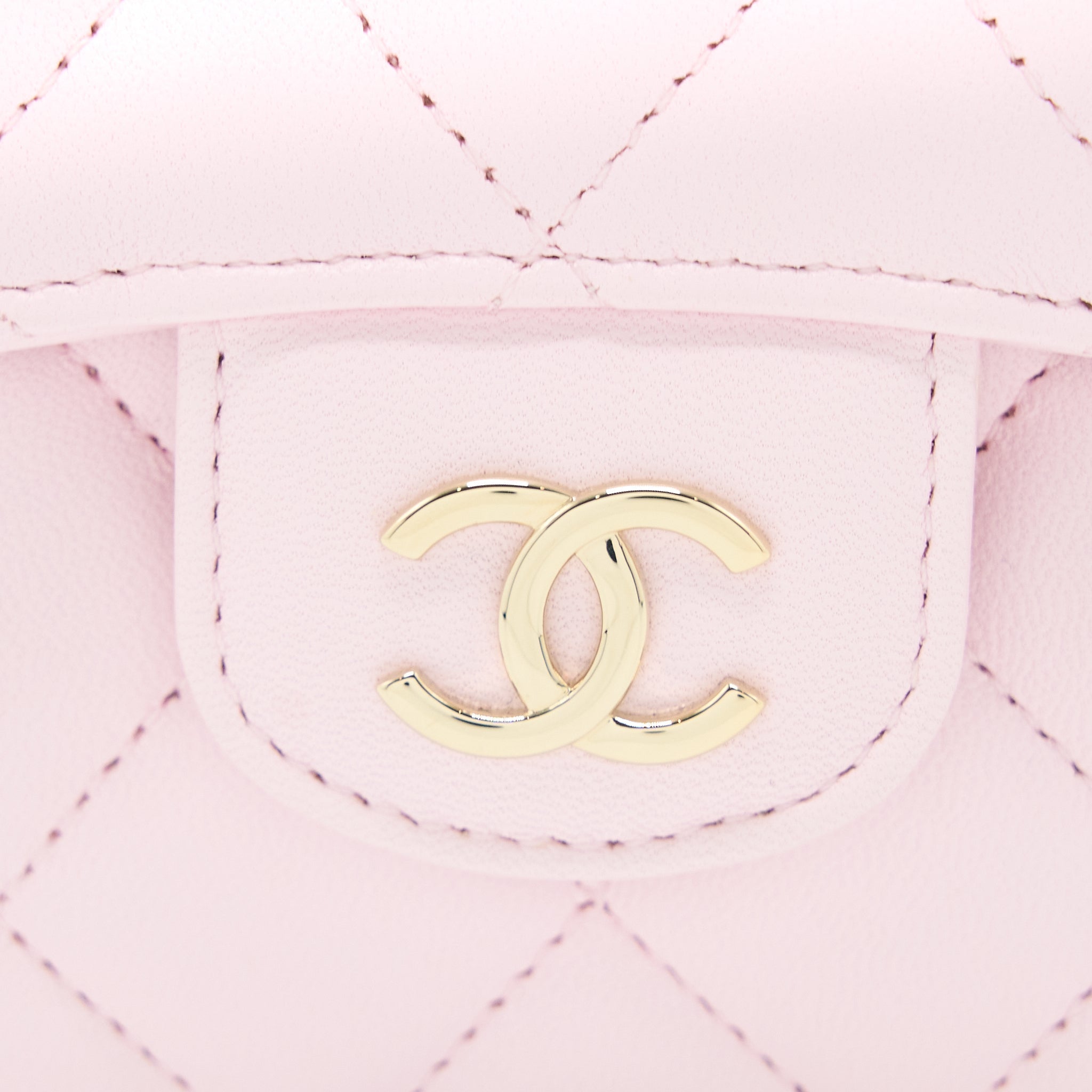 Chanel Top Handle Mini Flap Bag with Chain Lambskin Light Pink L