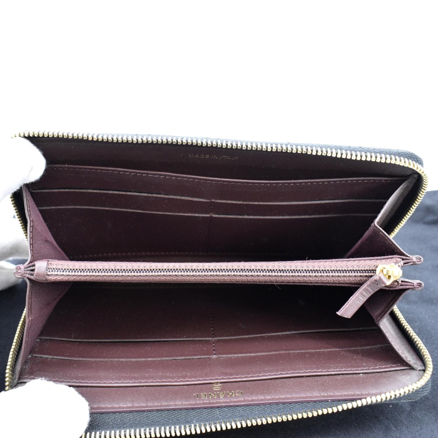 CHANEL Zip Around Quilted Caviar Leather Wallet Black