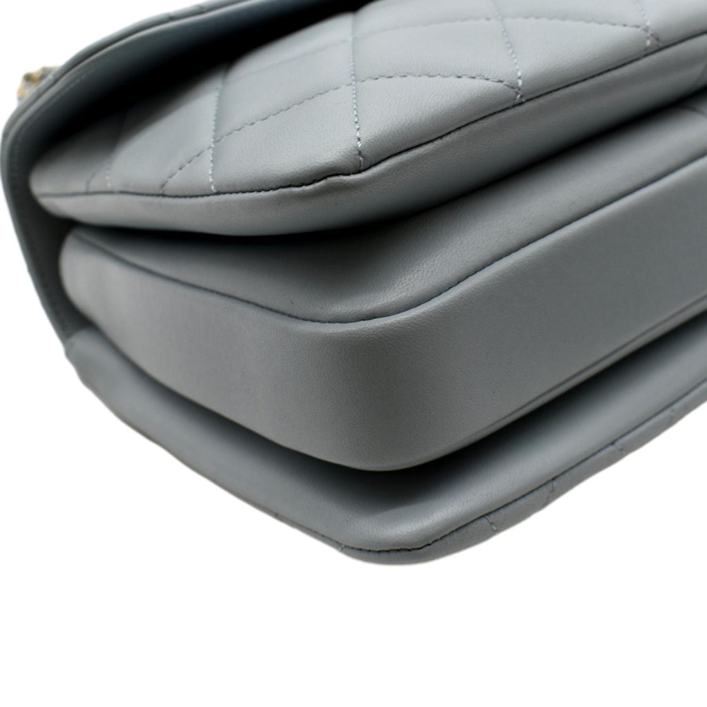 CHANEL Trendy CC Top Handle Flap Quilted Leather Shoulder Bag Light Blue