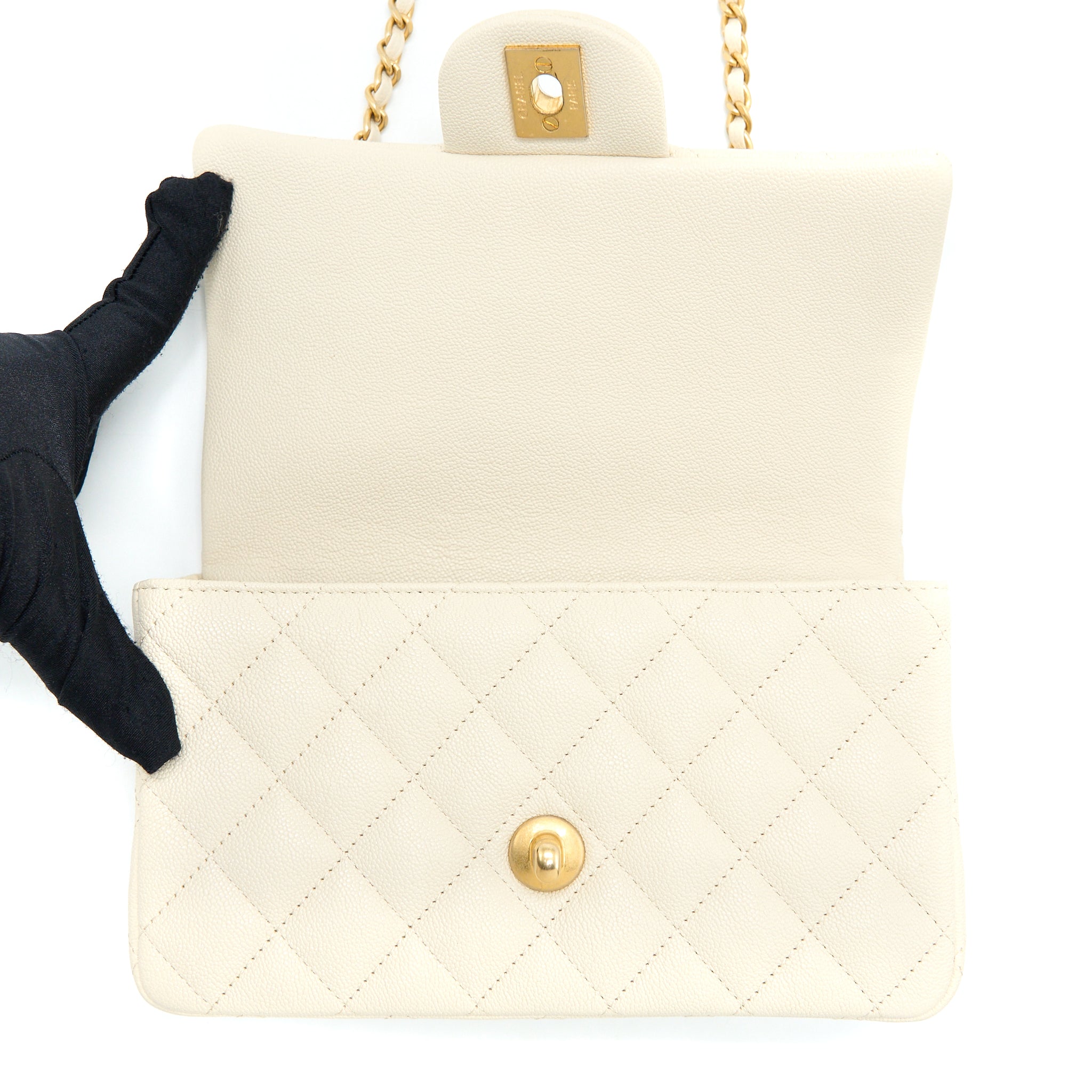 Chanel Top Handle Mini Rectangular Grained Calfskin Light Beige Brushed
