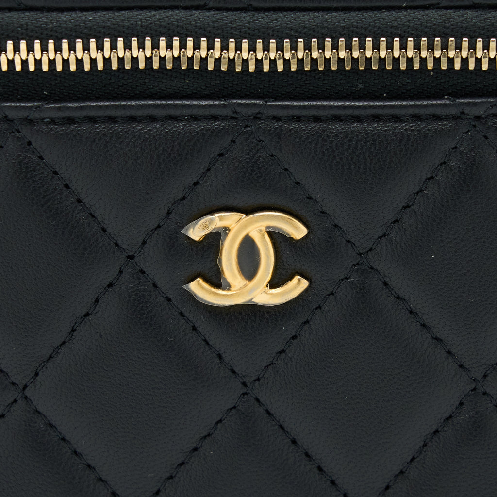 Chanel Pearl Crush Long Vanity Case Lambskin Black  (Microchip)