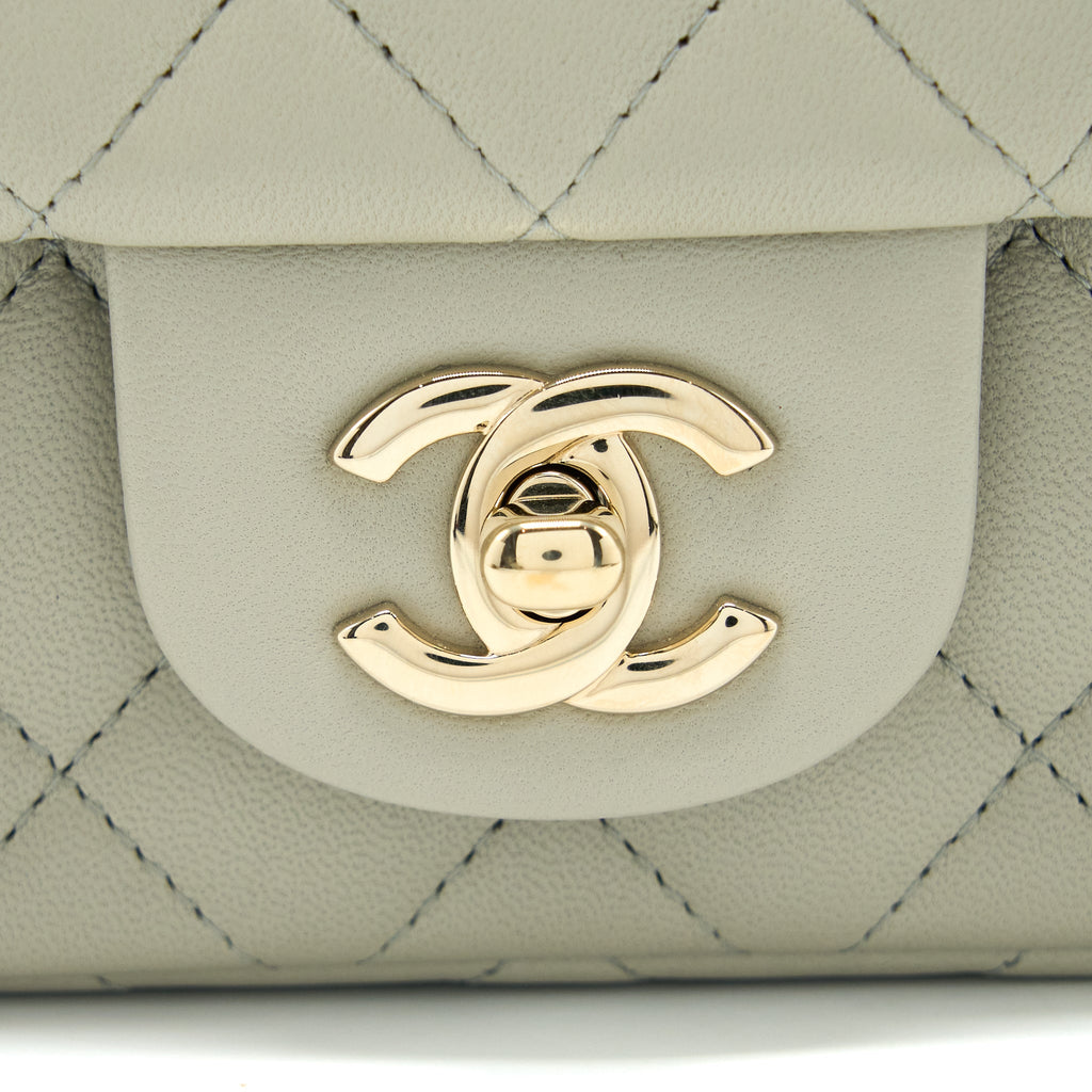 Chanel Mini Rectangular Flap Bag Lambskin Light Grey L (Microchip)