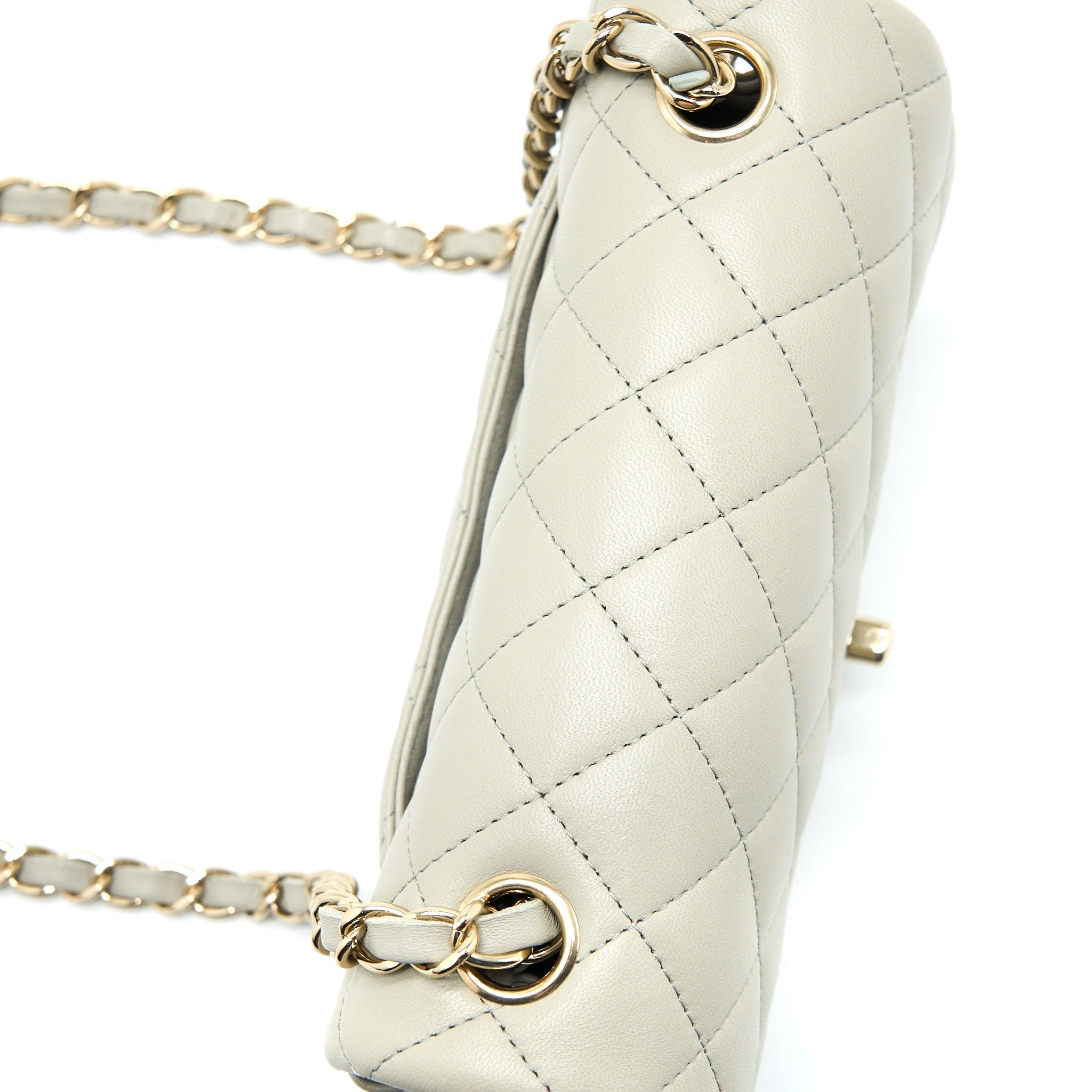 Chanel Mini Rectangular Flap Bag Lambskin Light Grey L (Microchip)