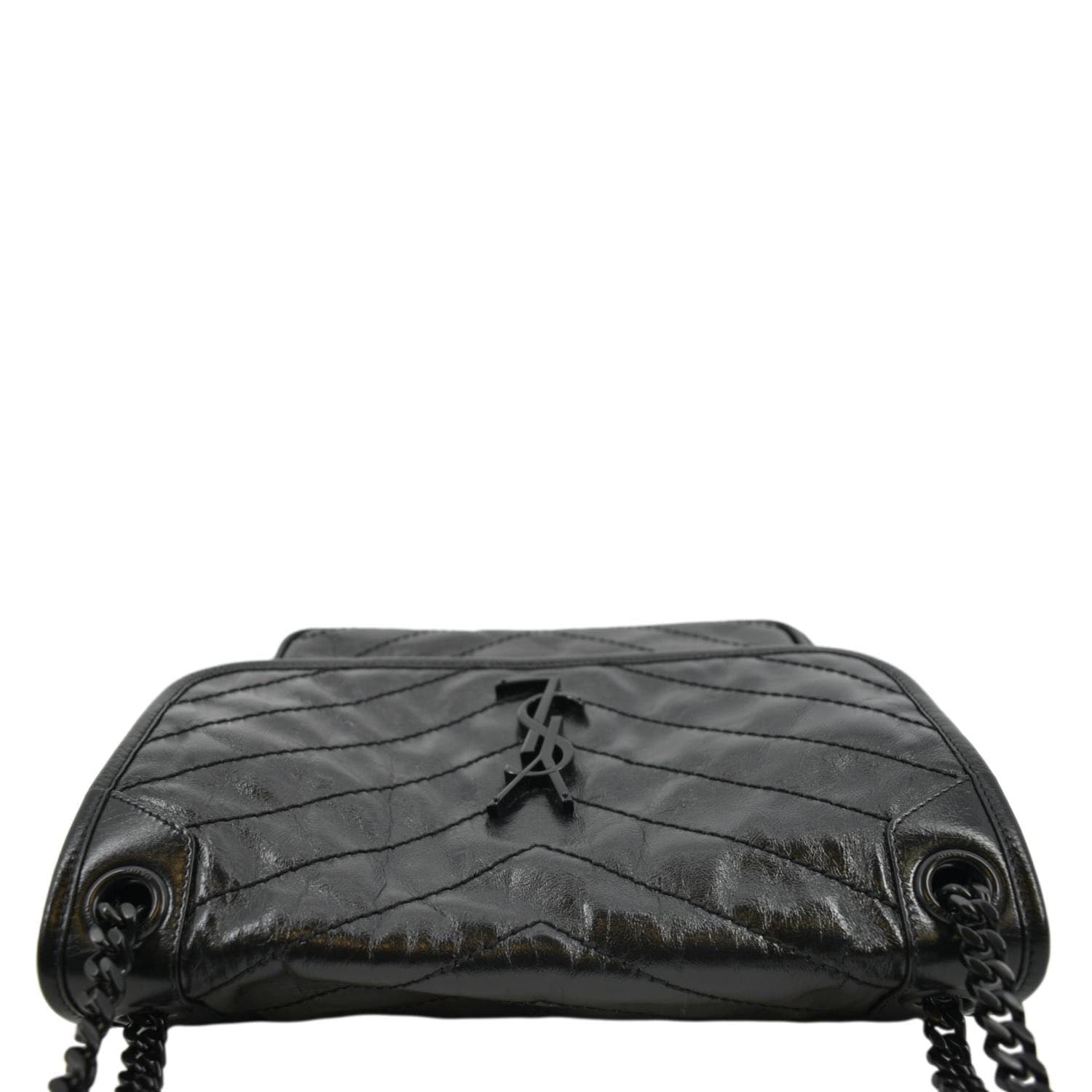 YVES SAINT LAURENT Niki Baby Crinkle Leather Shoulder Bag Black