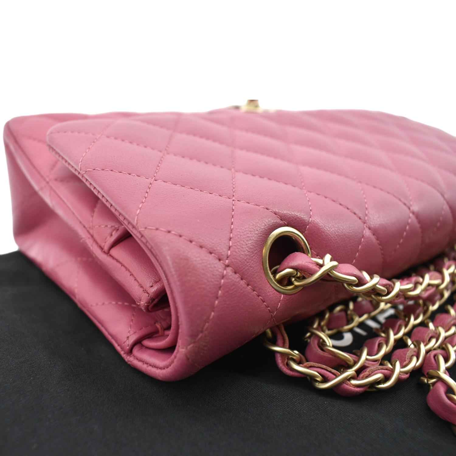 CHANEL Classic Medium Double Flap Quilted Leather Shoulder Bag Pink