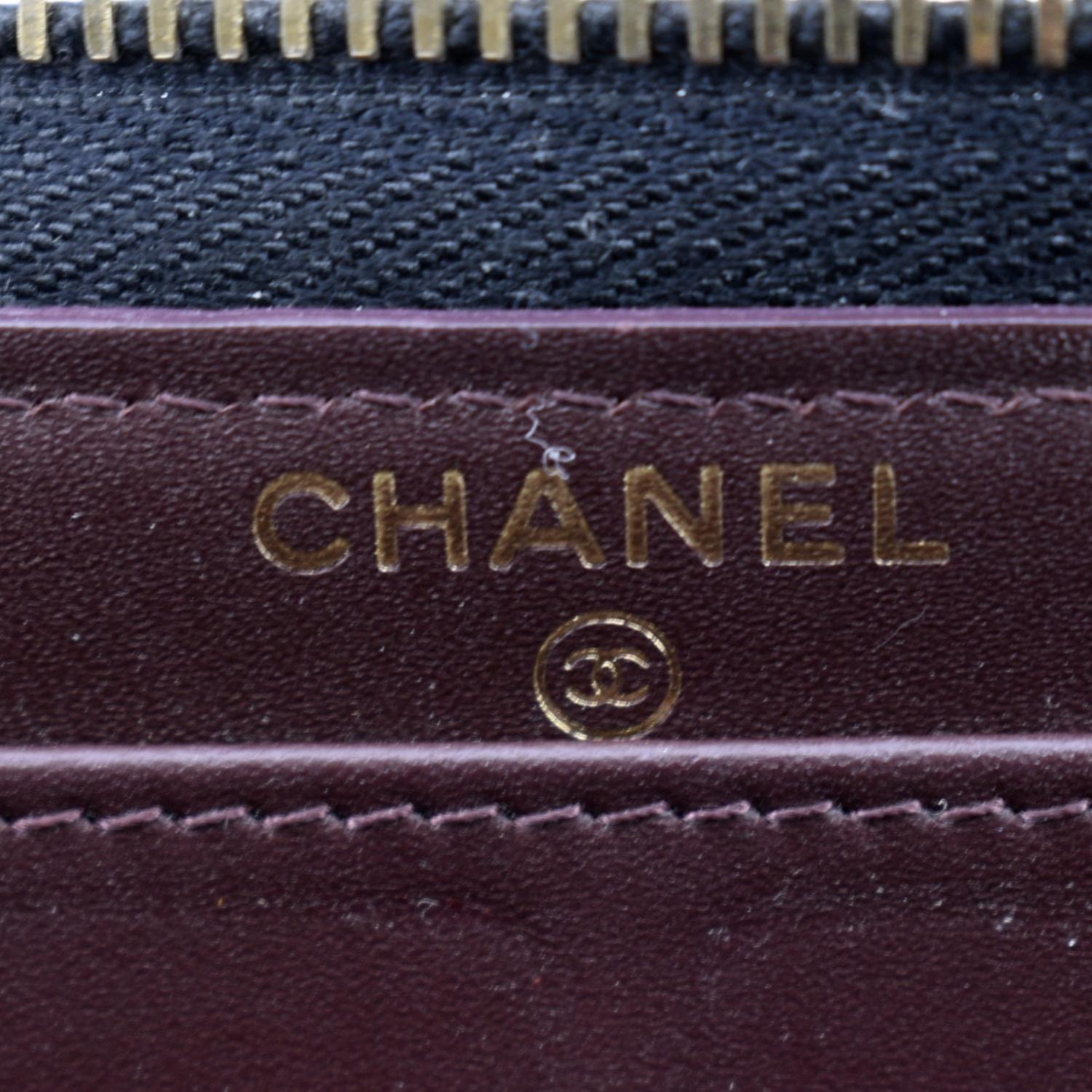 CHANEL Zip Around Quilted Caviar Leather Wallet Black