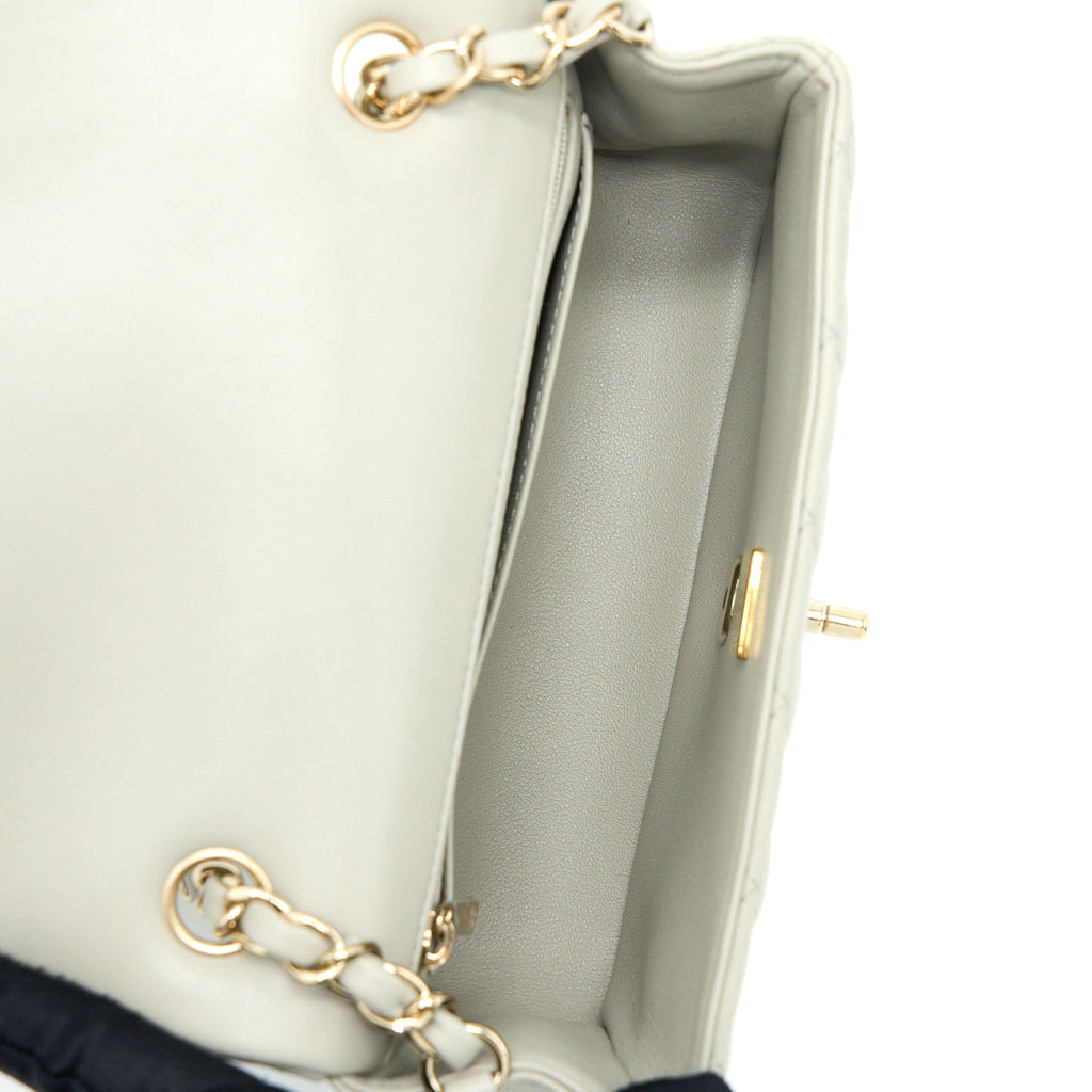 Chanel Mini Rectangular Flap Bag Lambskin Light Grey L (Microchip)