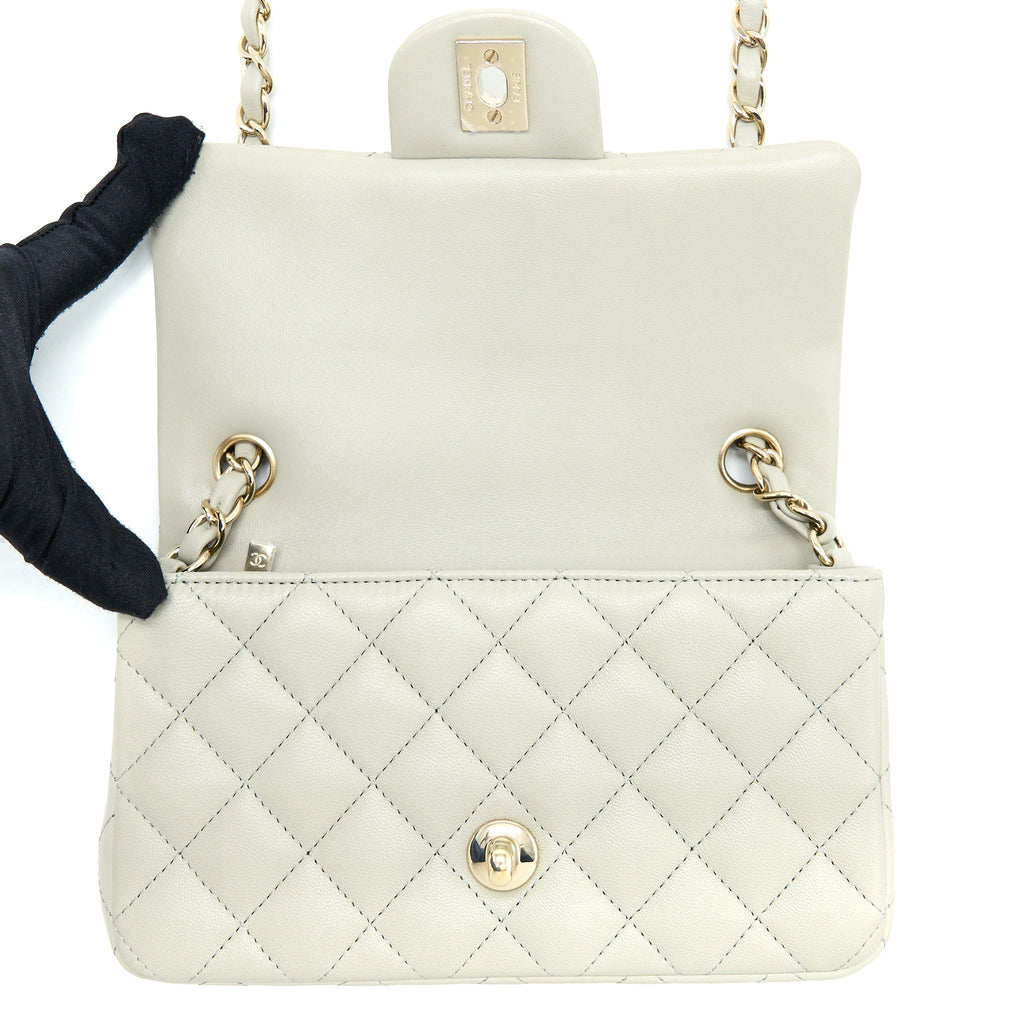 Chanel Mini Rectangular Flap Bag Lambskin Light Grey L (Microchip)