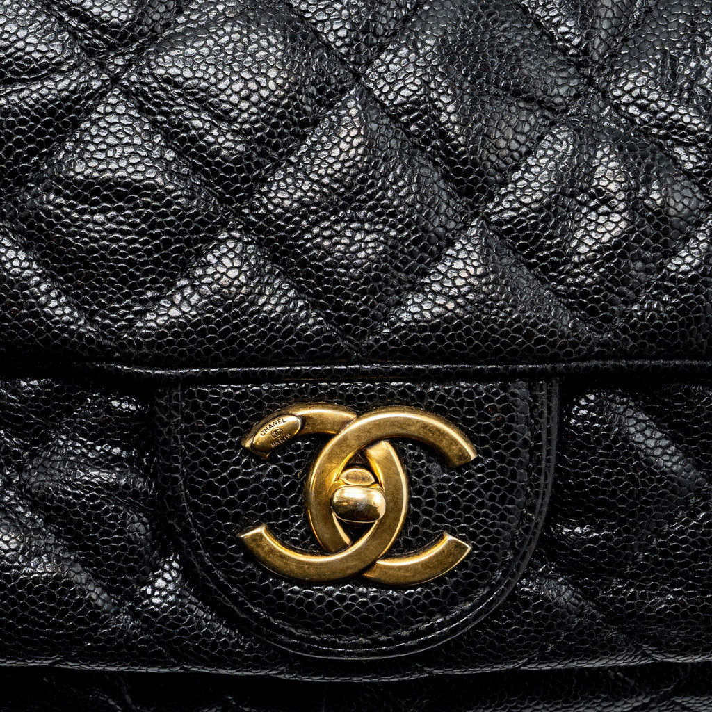 Chanel Large Flap Bag Grained Calfskin Black Brushed