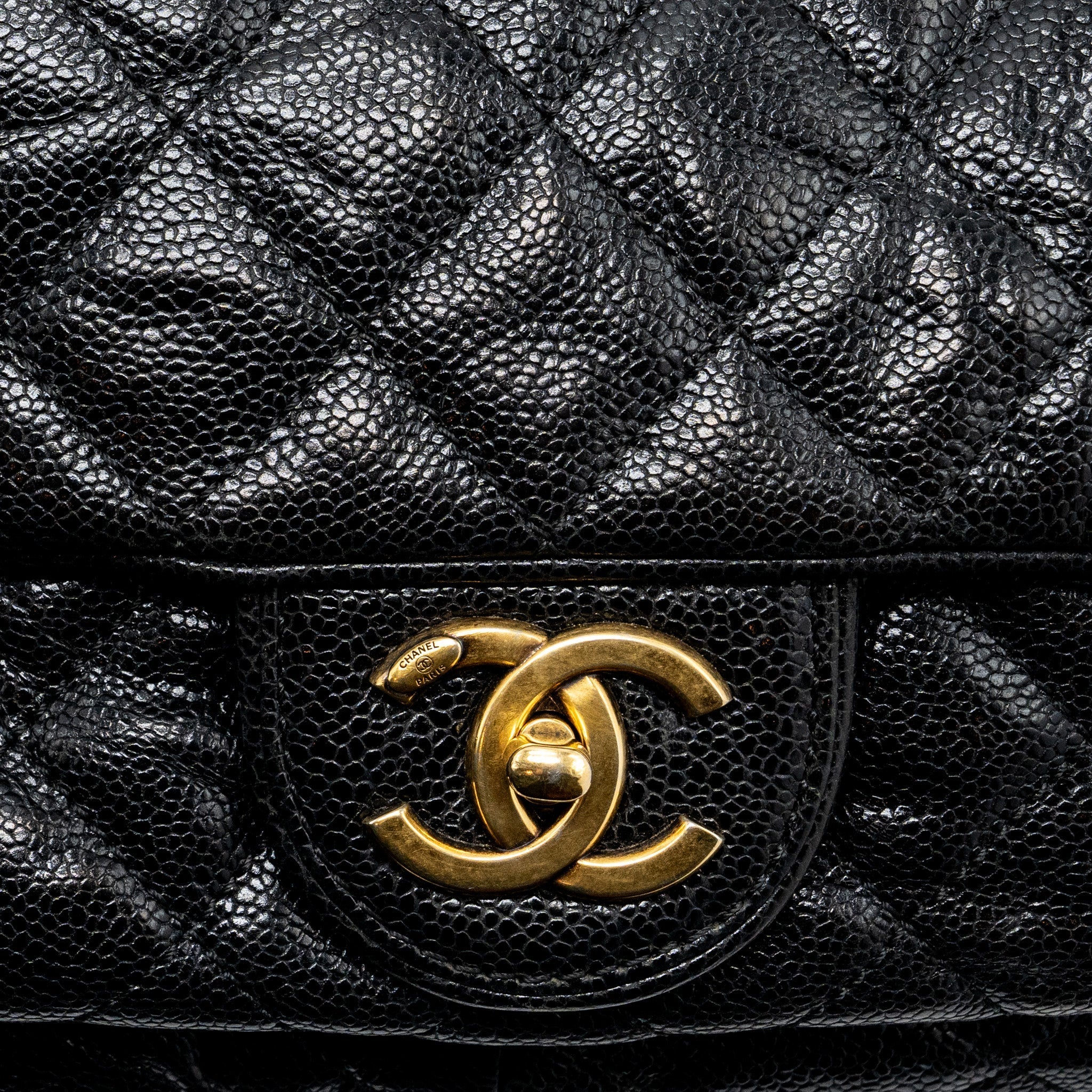Chanel Large Flap Bag Grained Calfskin Black Brushed