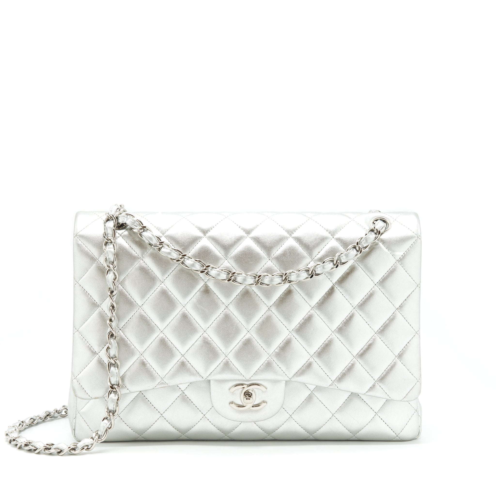 Chanel Maxi Classic Double Flap Bag Lambskin Sliver
