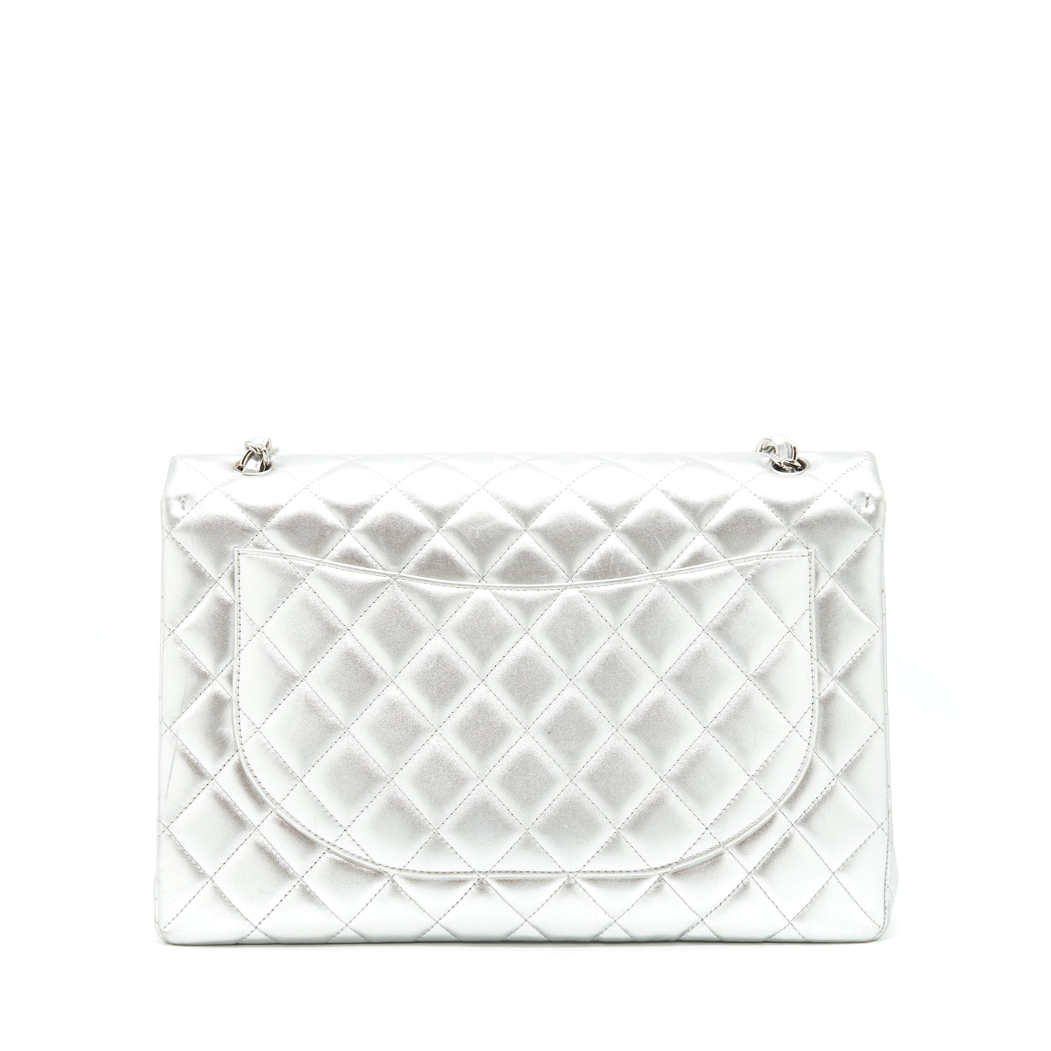Chanel Maxi Classic Double Flap Bag Lambskin Sliver