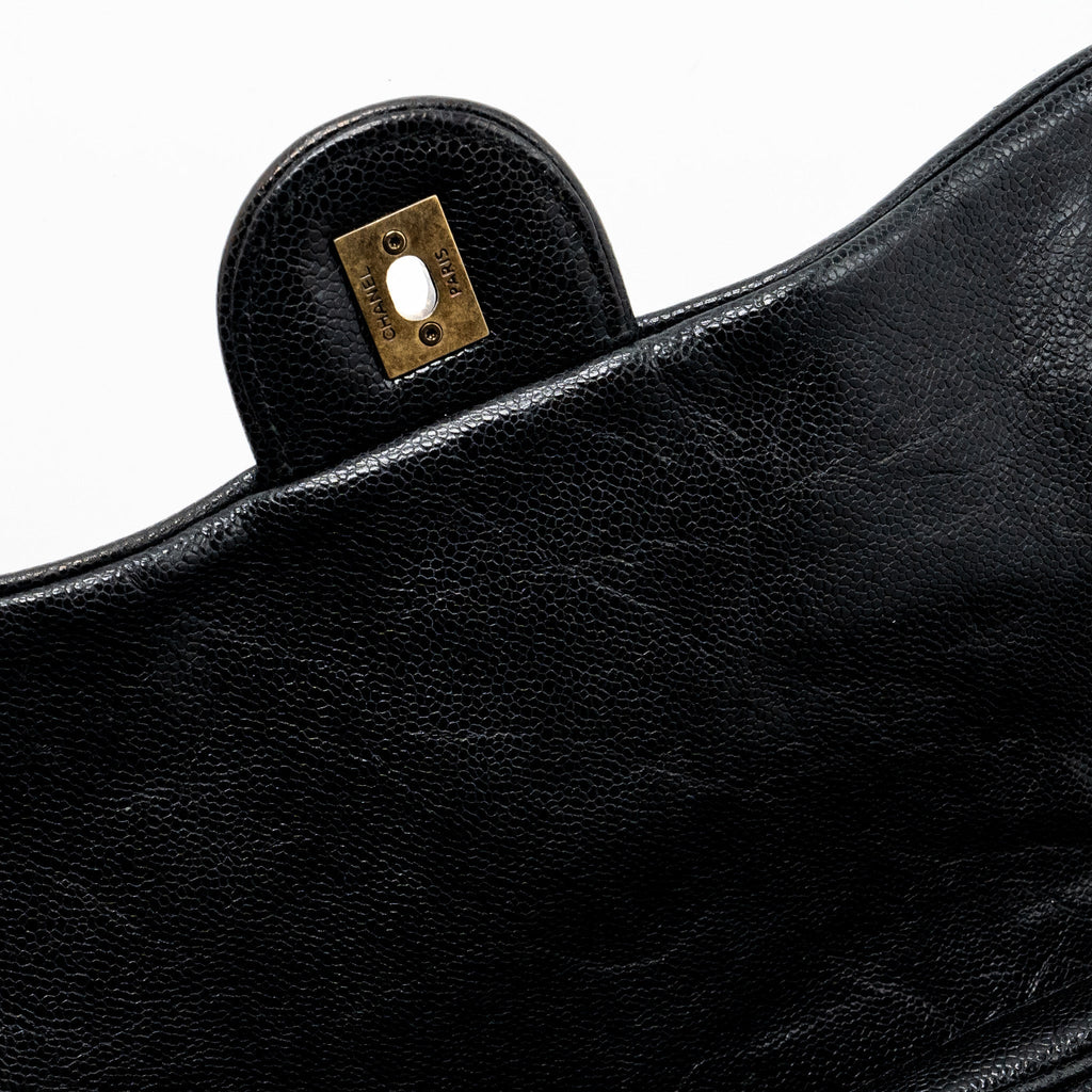 Chanel Large Flap Bag Grained Calfskin Black Brushed