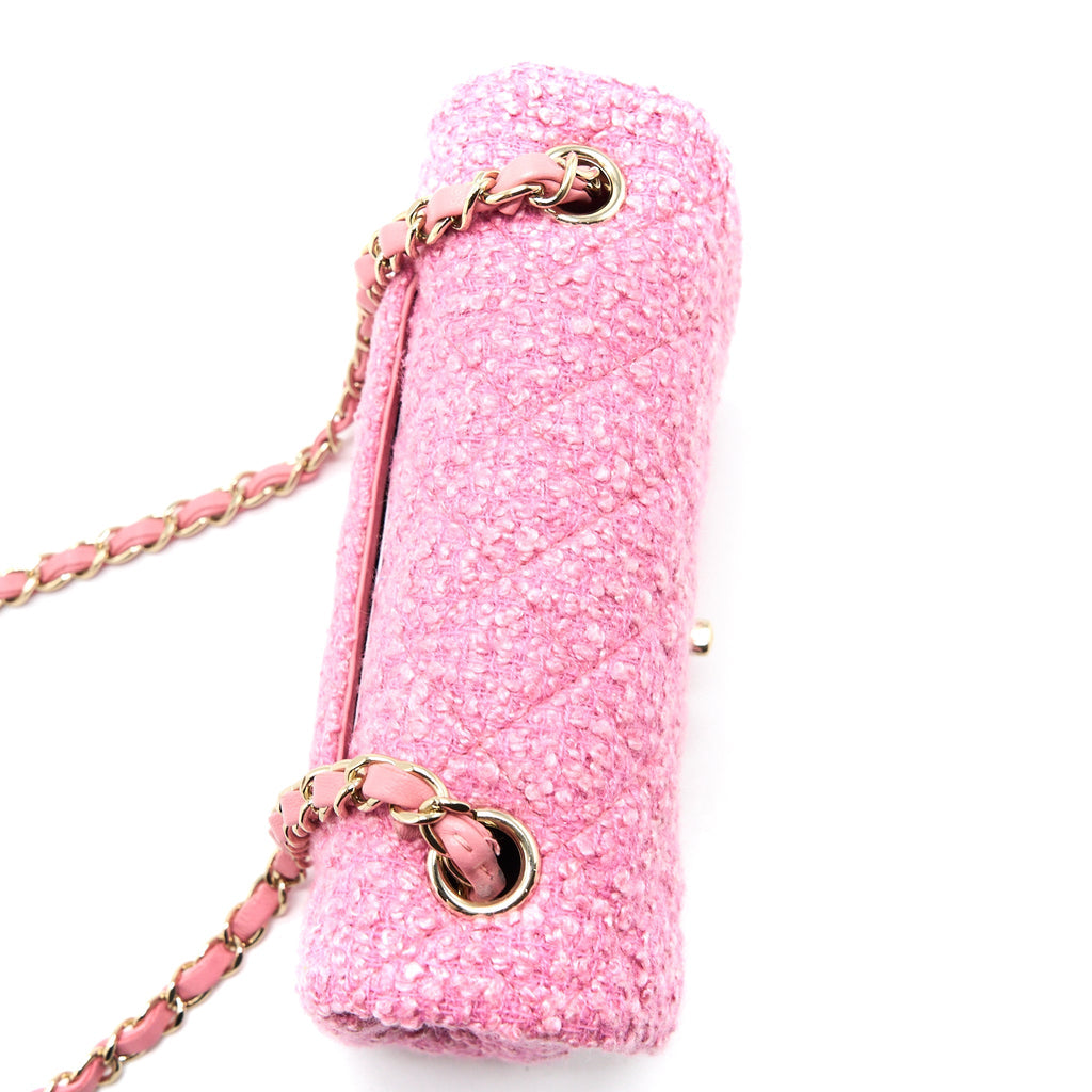 Chanel Mini Rectangular Flap Bag Tweed Pink L (Microchip)