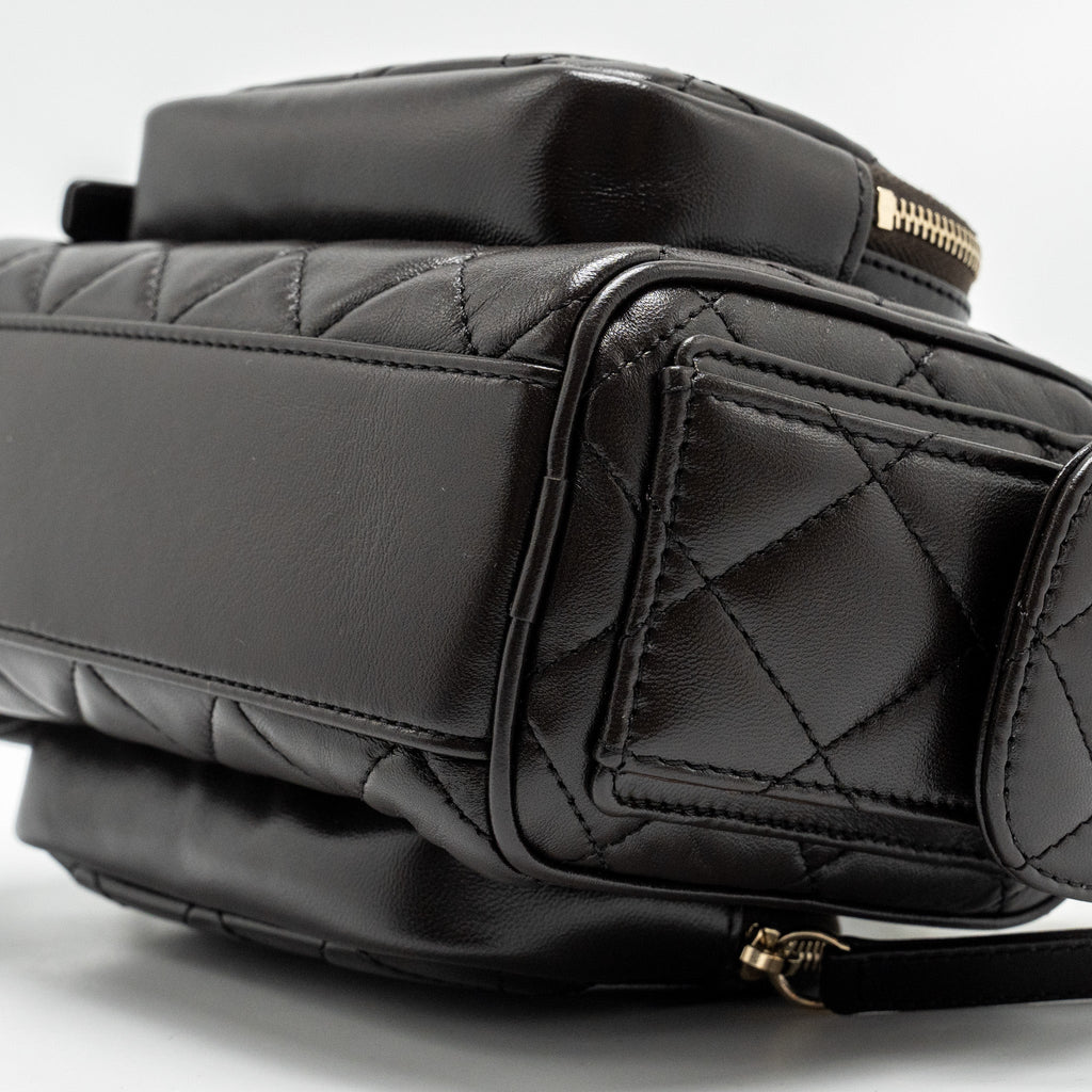 Chanel 24K Small Camera Case Bag Shiny Crumpled Lambskin Dark Brown L (Microchip)