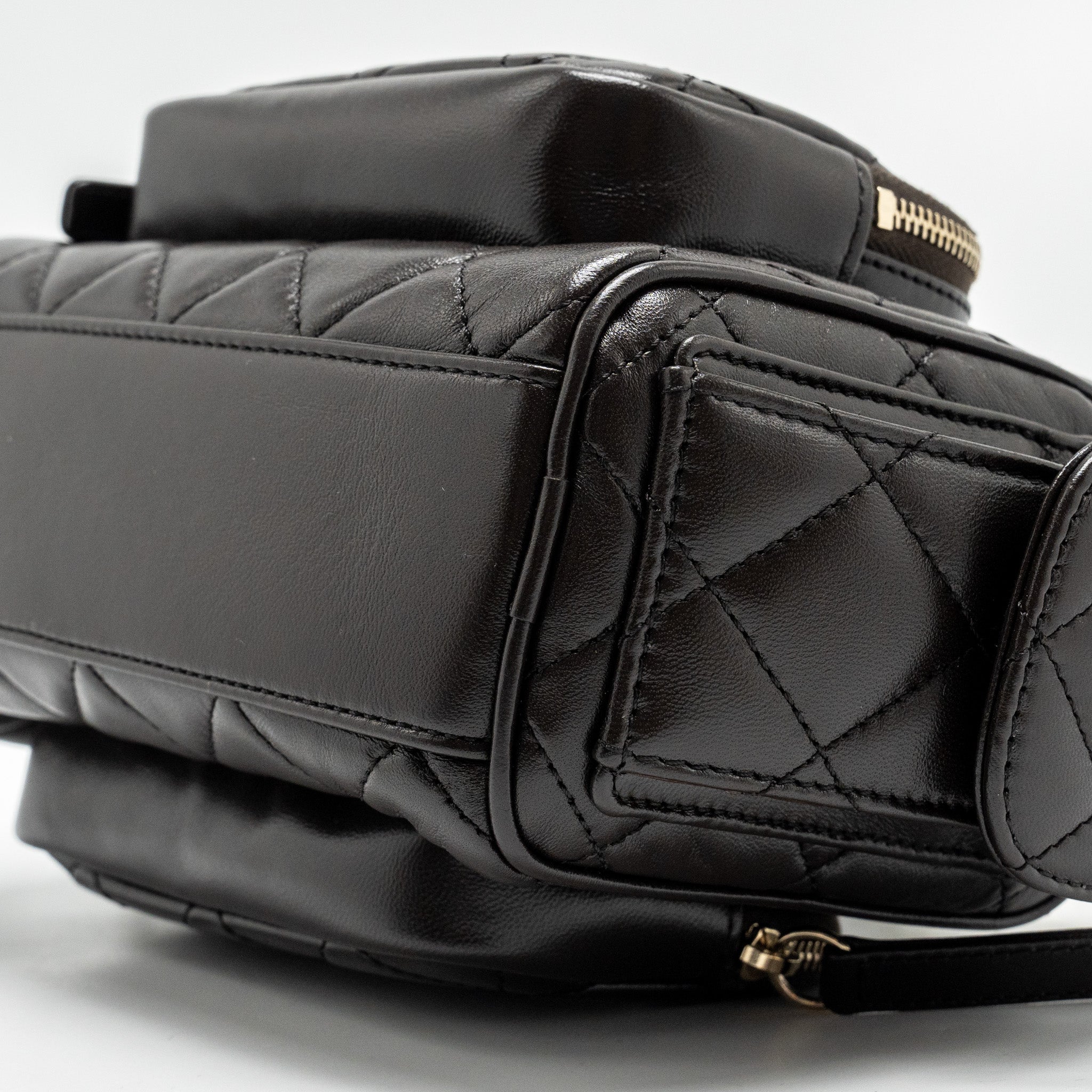 Chanel 24K Small Camera Case Bag Shiny Crumpled Lambskin Dark Brown L (Microchip)