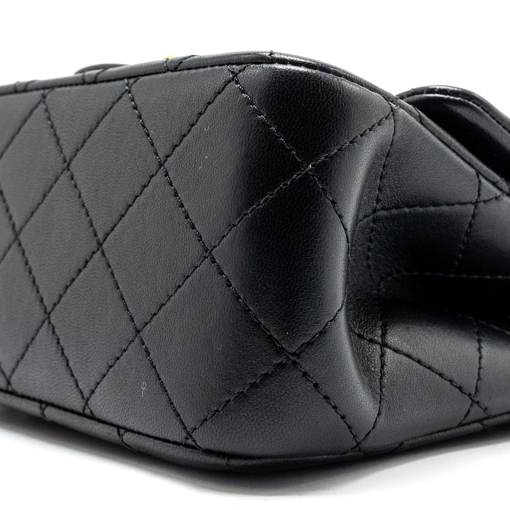 Chanel Camellia Adjustable Chain Mini Square Flap bag Lambskin black  (microchip)