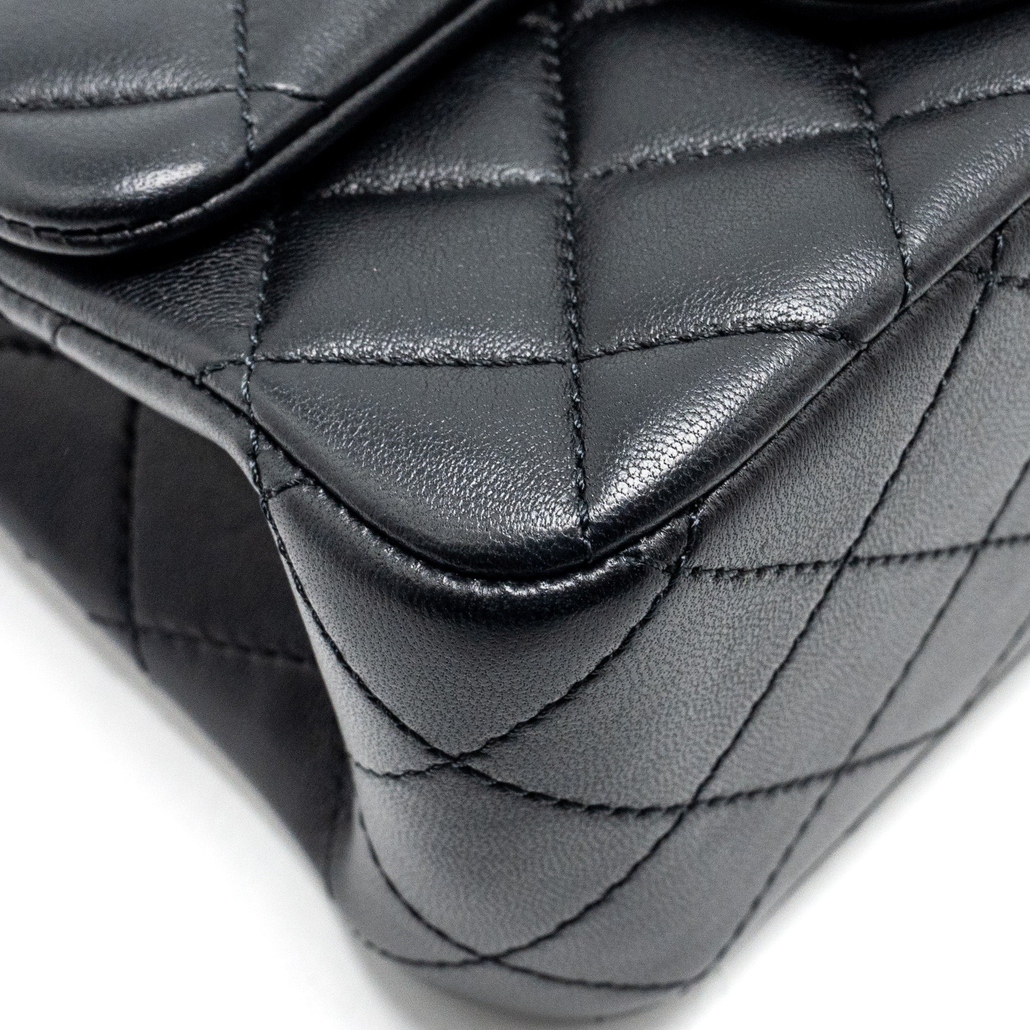 Chanel Camellia Adjustable Chain Mini Square Flap bag Lambskin black  (microchip)